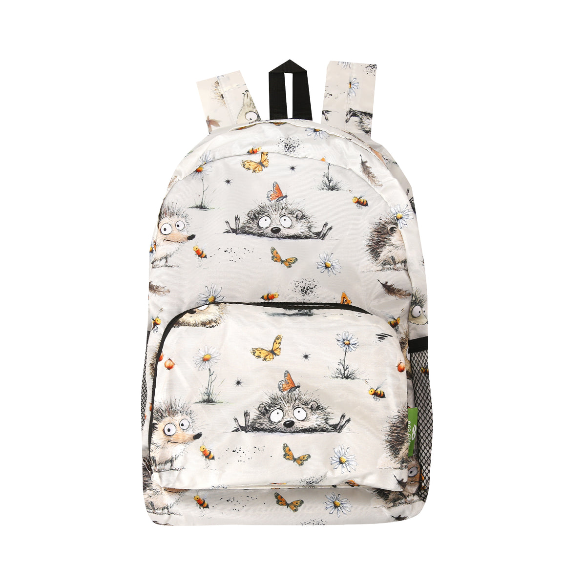 G122BG - Eco Chic Lightweight Foldable Mini Backpack Whimsy Hedgehogs Beige (Pack of 2)