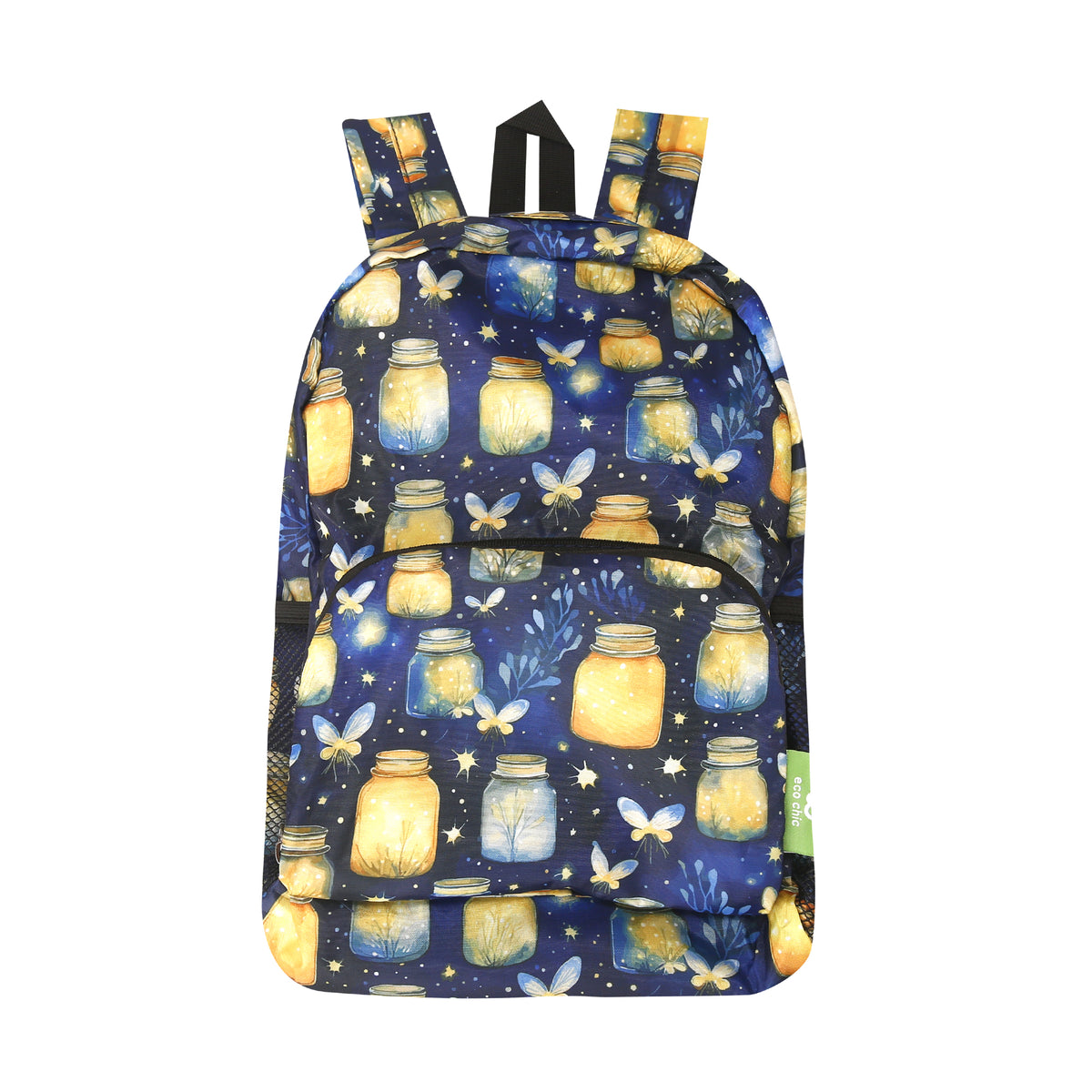 G125BU - Eco Chic Lightweight Foldable Mini Backpack Jars and Fireflies Blue (Pack of 2)