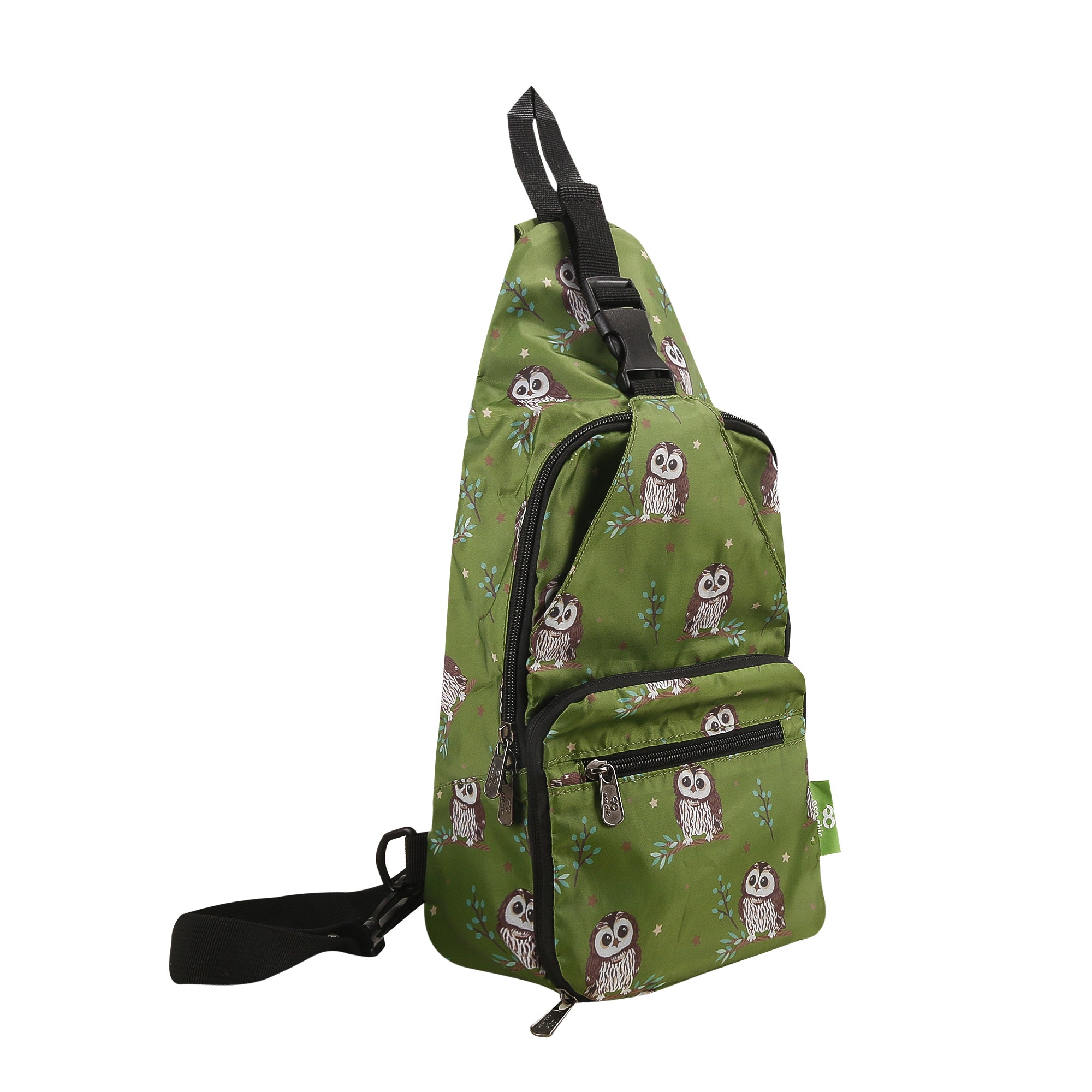 I105GN - Eco Chic Lightweight Foldable Crossbody Bag Tawny Owl Green (Pack of 2)