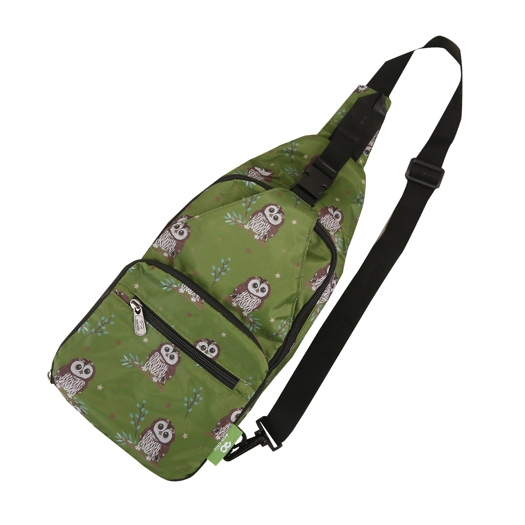 I105GN - Eco Chic Lightweight Foldable Crossbody Bag Tawny Owl Green (Pack of 2)