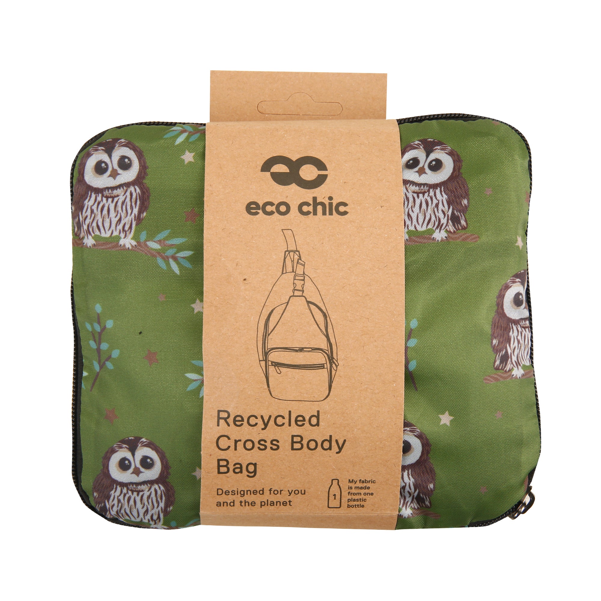 I105GN - Eco Chic Lightweight Foldable Crossbody Bag Tawny Owl Green (Pack of 2)