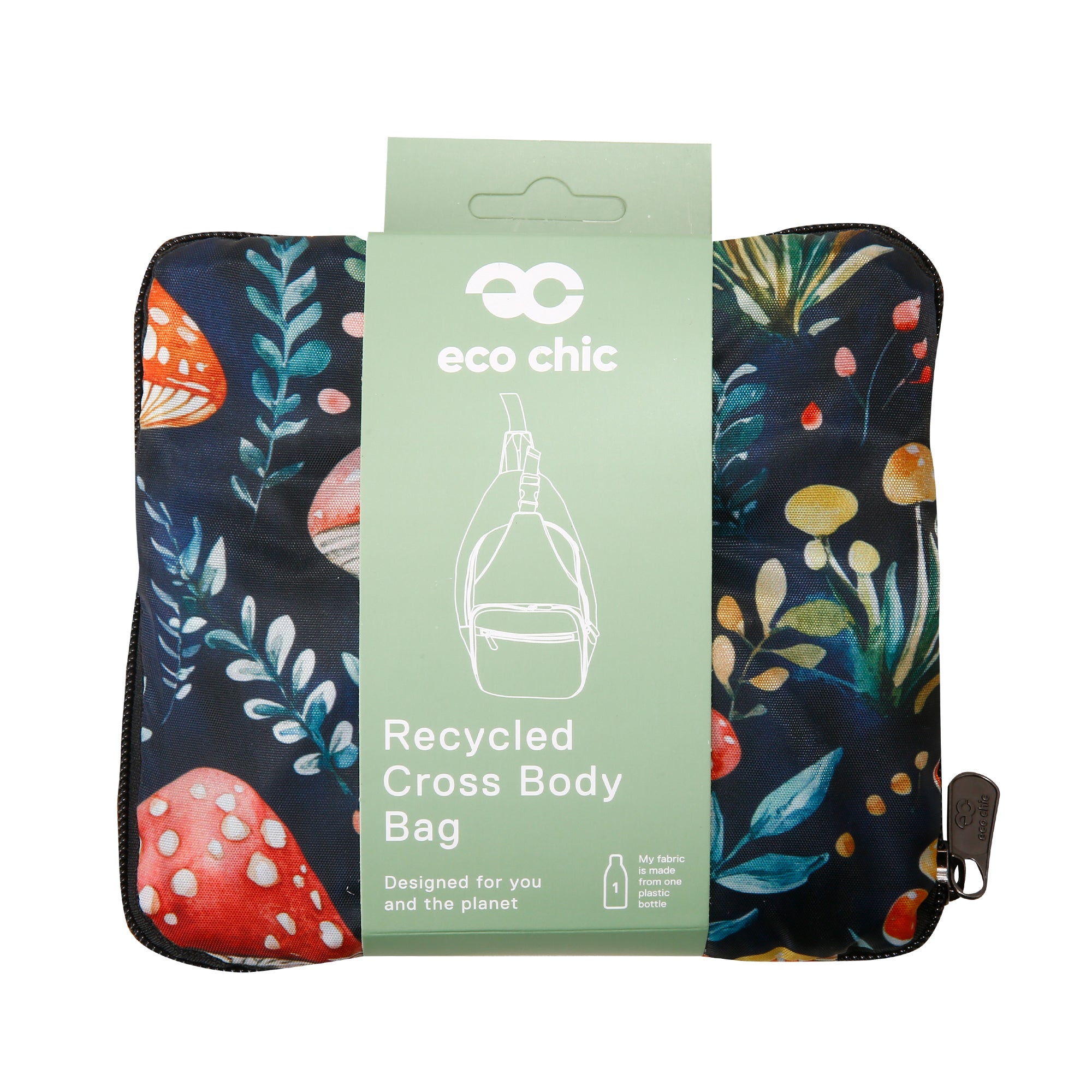 I110BK - Eco Chic Lightweight Foldable Crossbody Bag Toadstool Black (Pack of 2)