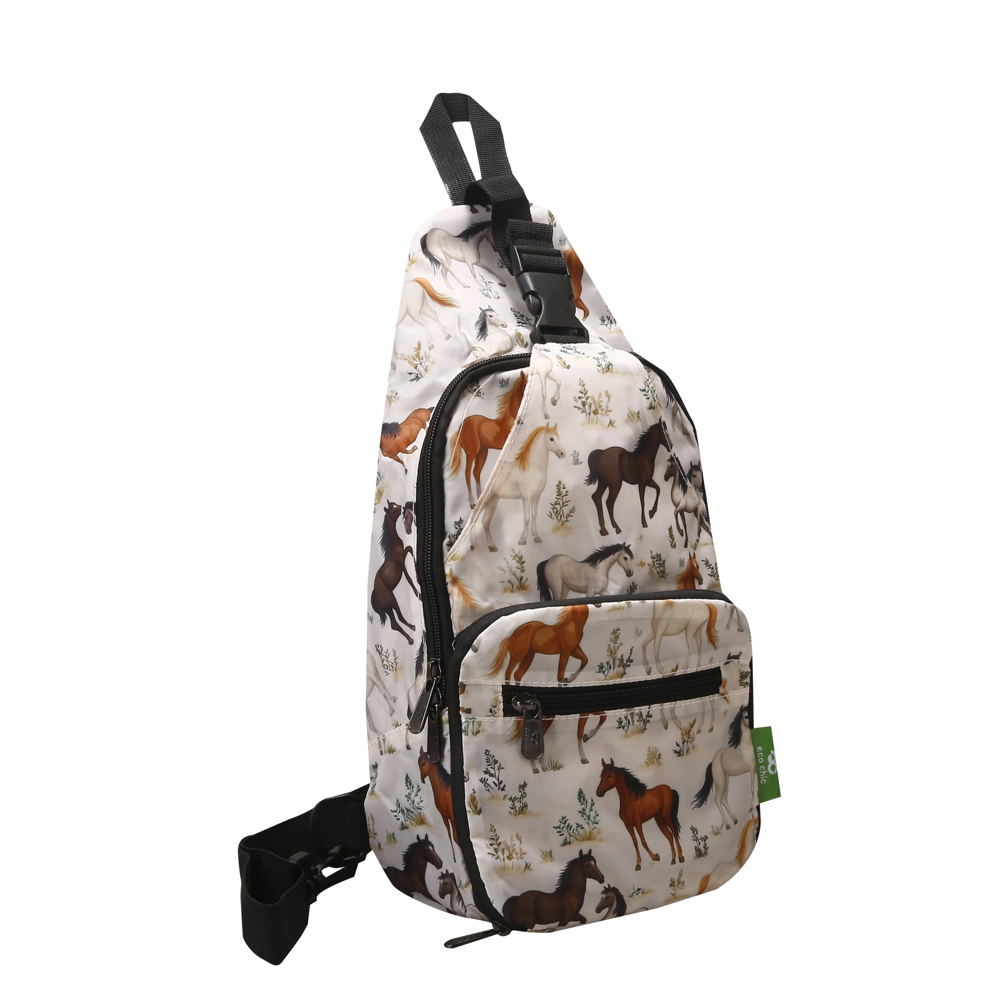 I112BG - Eco Chic Lightweight Foldable Crossbody Bag Wild Horses Beige (Pack of 2)