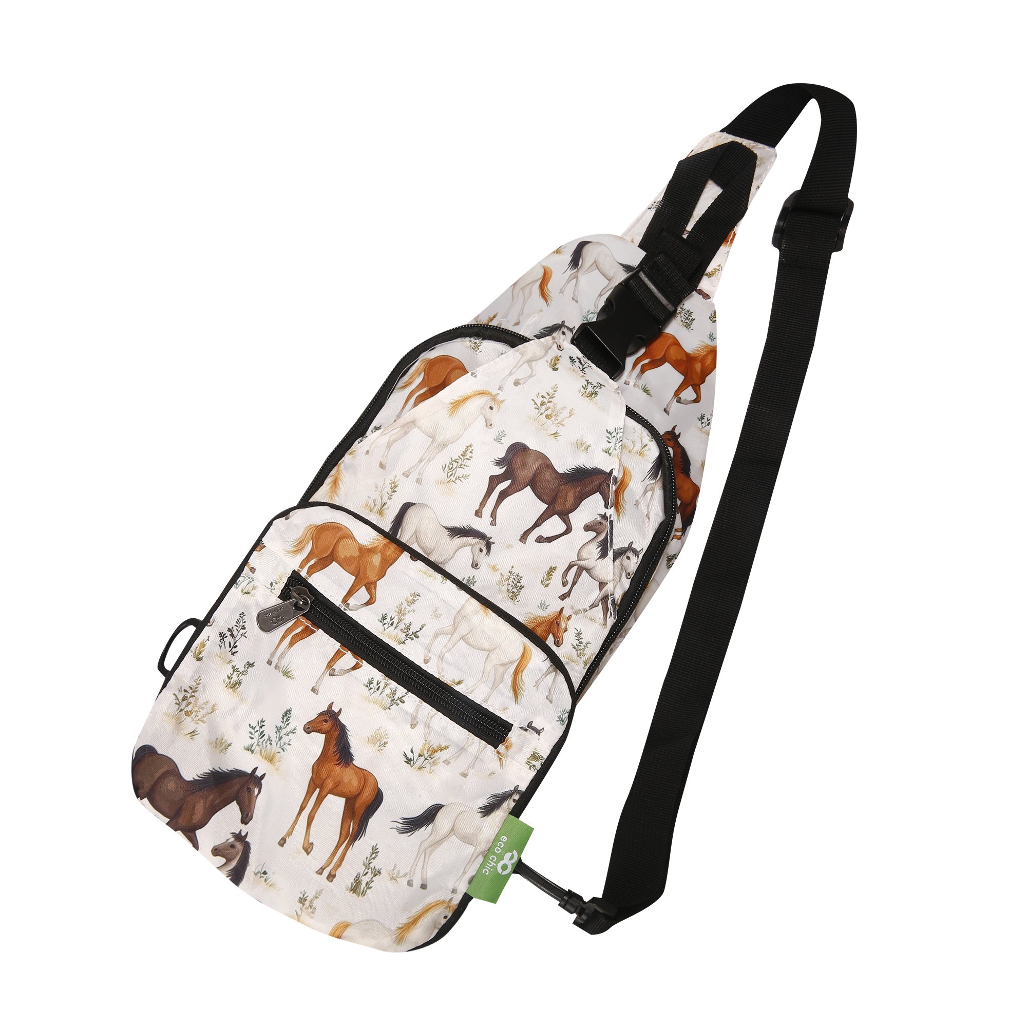 I112BG - Eco Chic Lightweight Foldable Crossbody Bag Wild Horses Beige (Pack of 2)