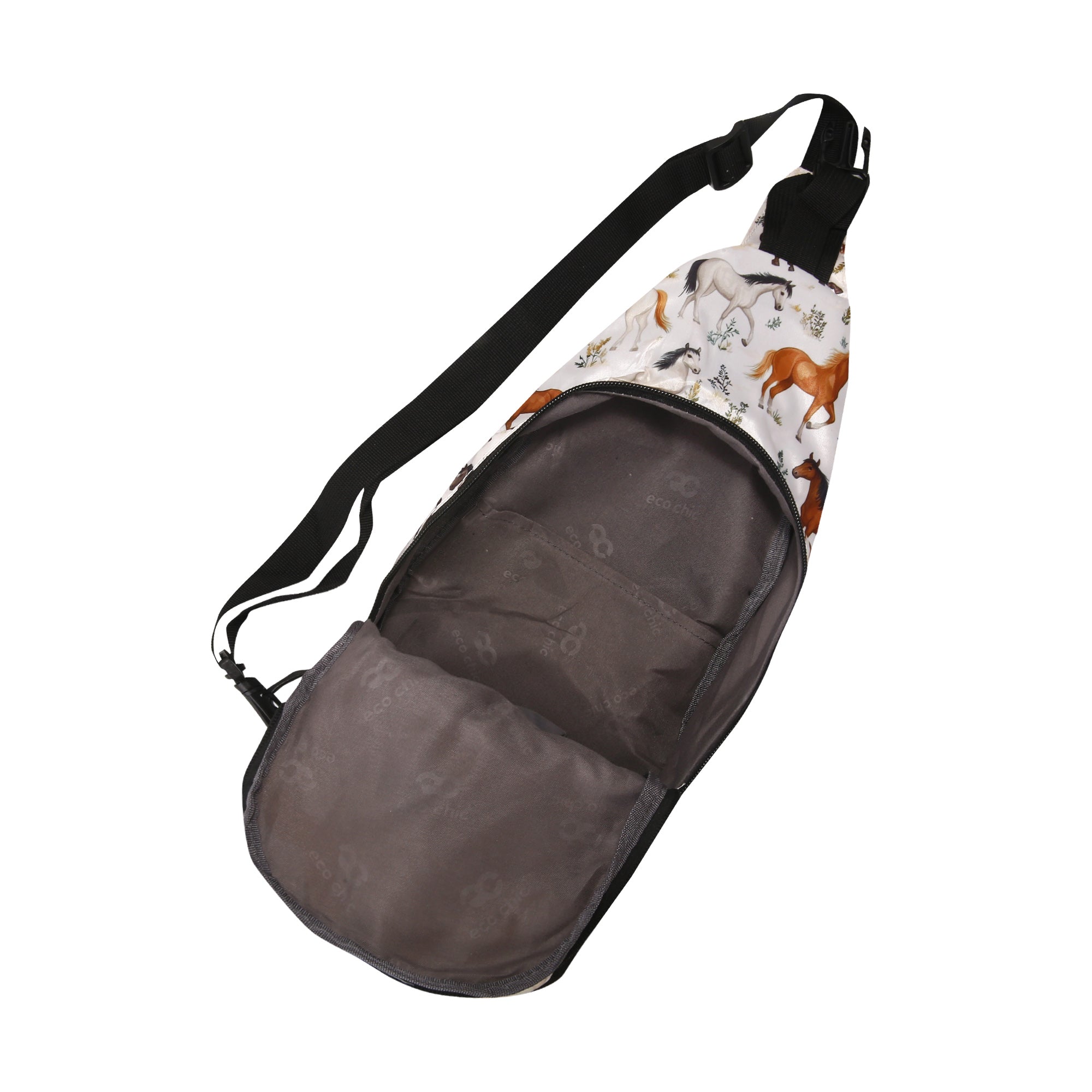 I112BG - Eco Chic Lightweight Foldable Crossbody Bag Wild Horses Beige (Pack of 2)