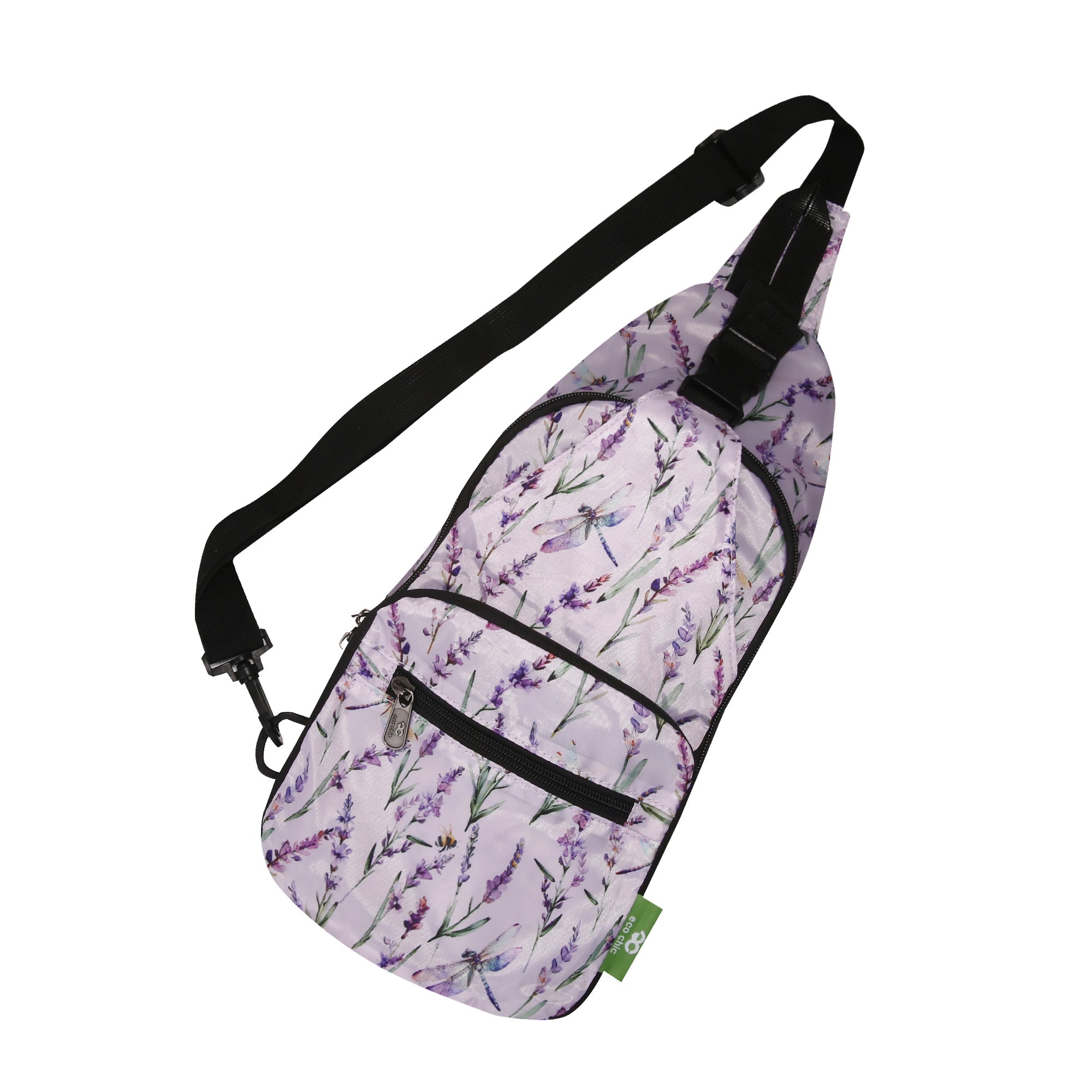 I113LC - Eco Chic Lightweight Foldable Crossbody Bag Lavender with Dragonfly Lilac (Pack of 2)