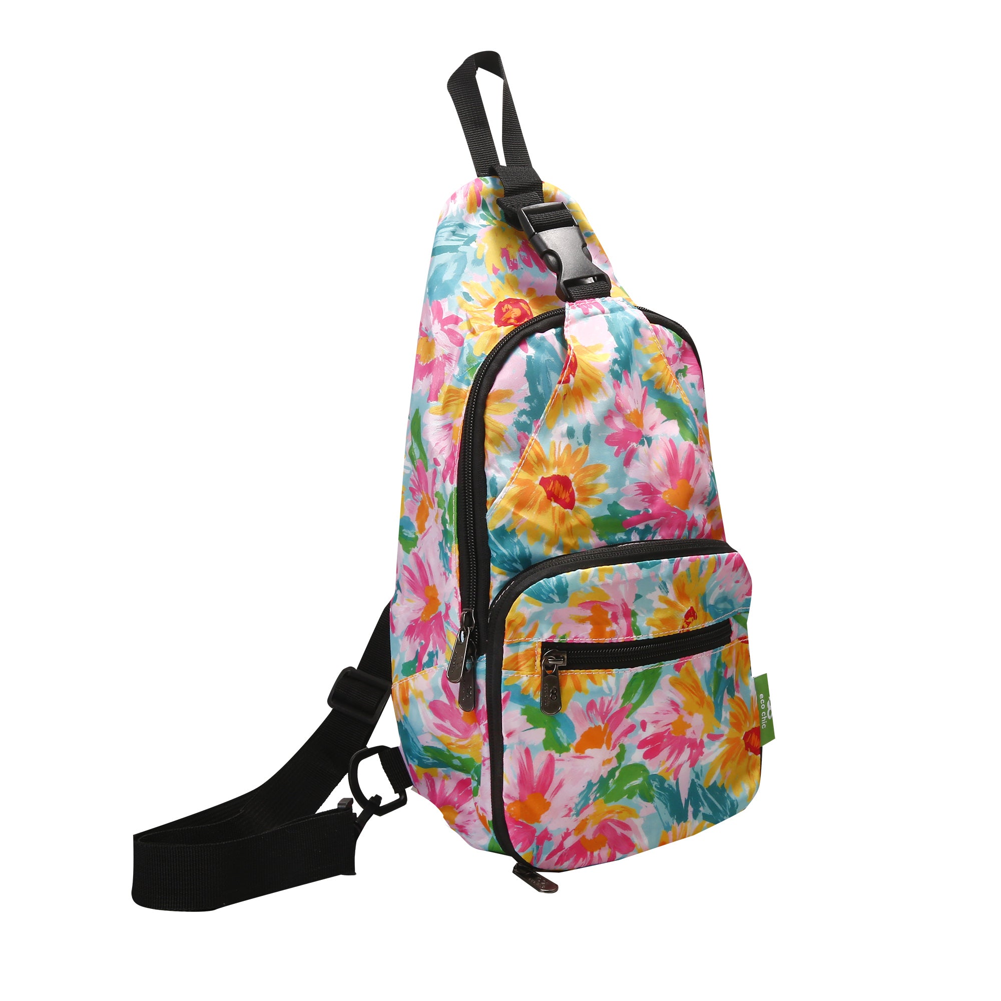 I114BU - Eco Chic Lightweight Foldable Crossbody Bag Sunflower Blue (Pack of 2)