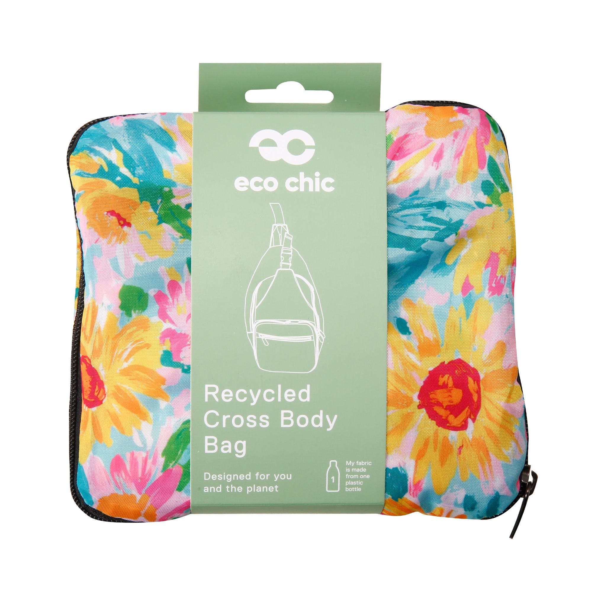 I114BU - Eco Chic Lightweight Foldable Crossbody Bag Sunflower Blue (Pack of 2)