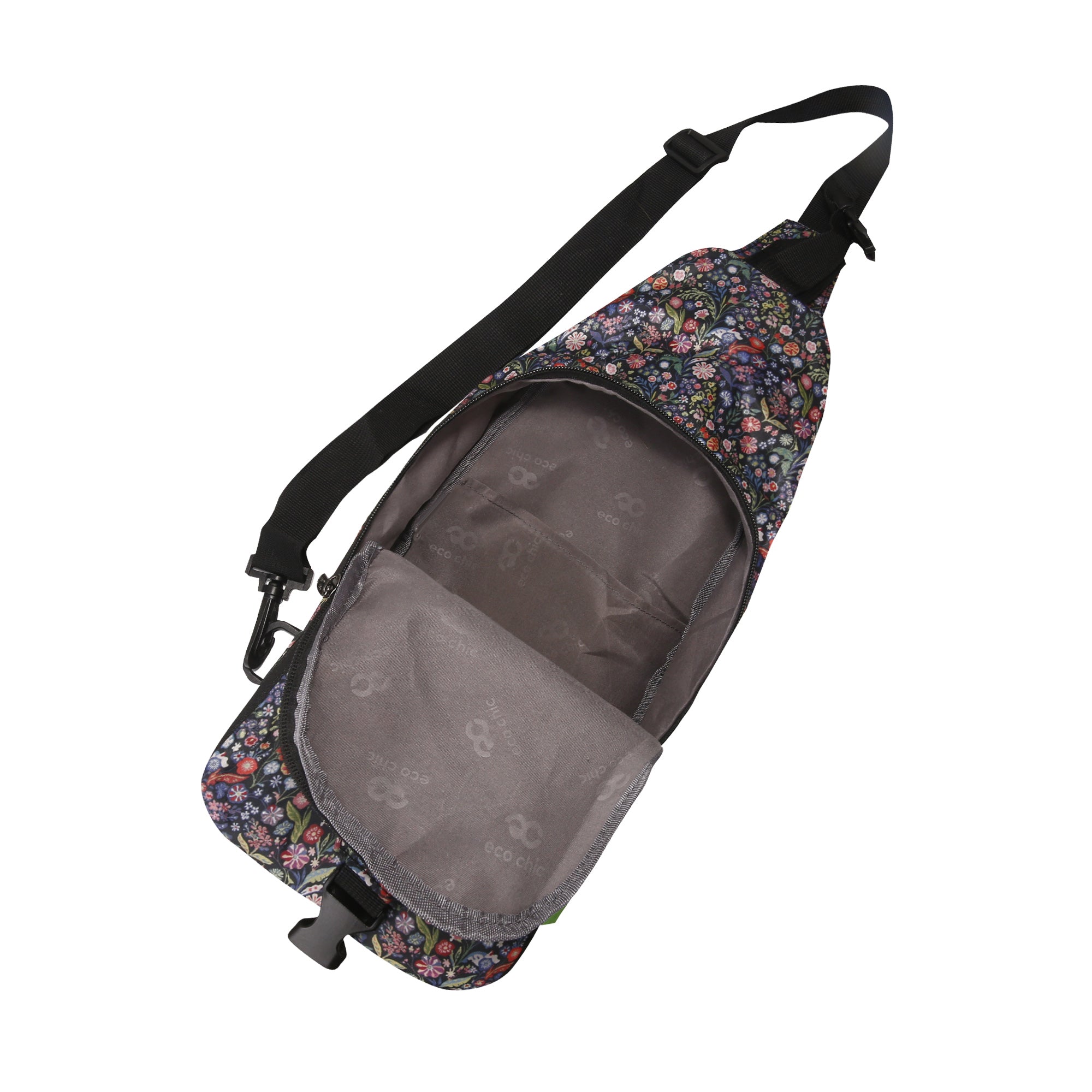 I115BK - Eco Chic Lightweight Foldable Crossbody Bag Ditsy Black (Pack of 2)