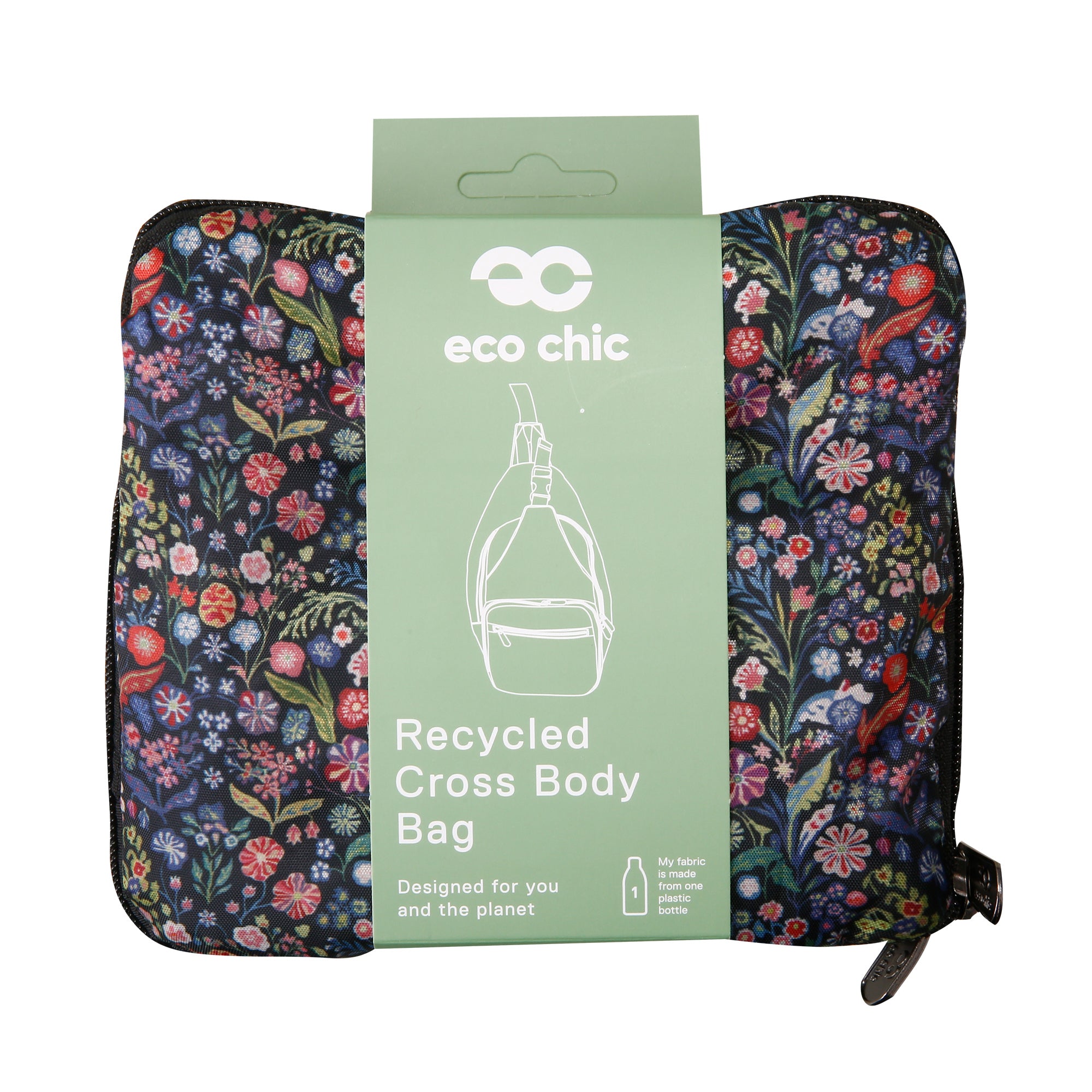 I115BK - Eco Chic Lightweight Foldable Crossbody Bag Ditsy Black (Pack of 2)