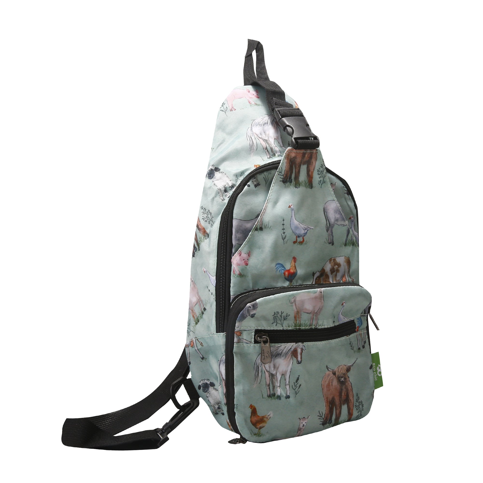 I117SG - Eco Chic Lightweight Foldable Crossbody Bag Cottage Animals Sage (Pack of 2)