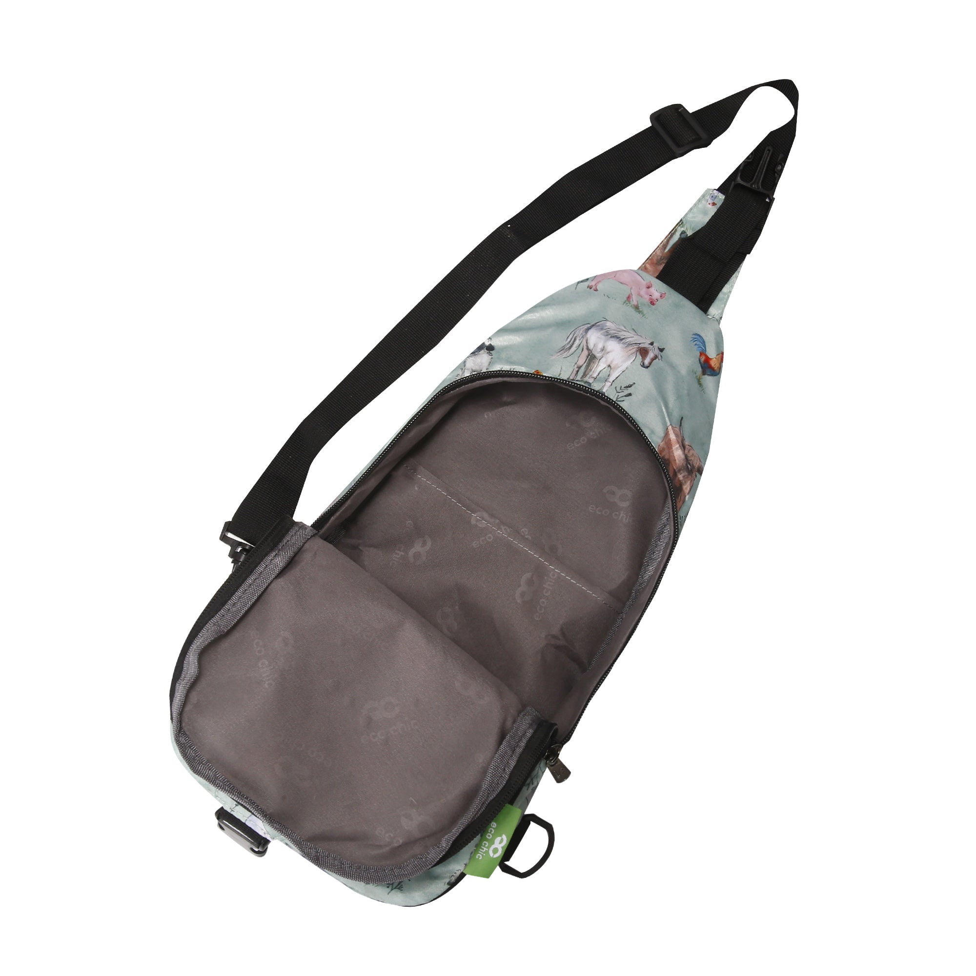 I117SG - Eco Chic Lightweight Foldable Crossbody Bag Cottage Animals Sage (Pack of 2)