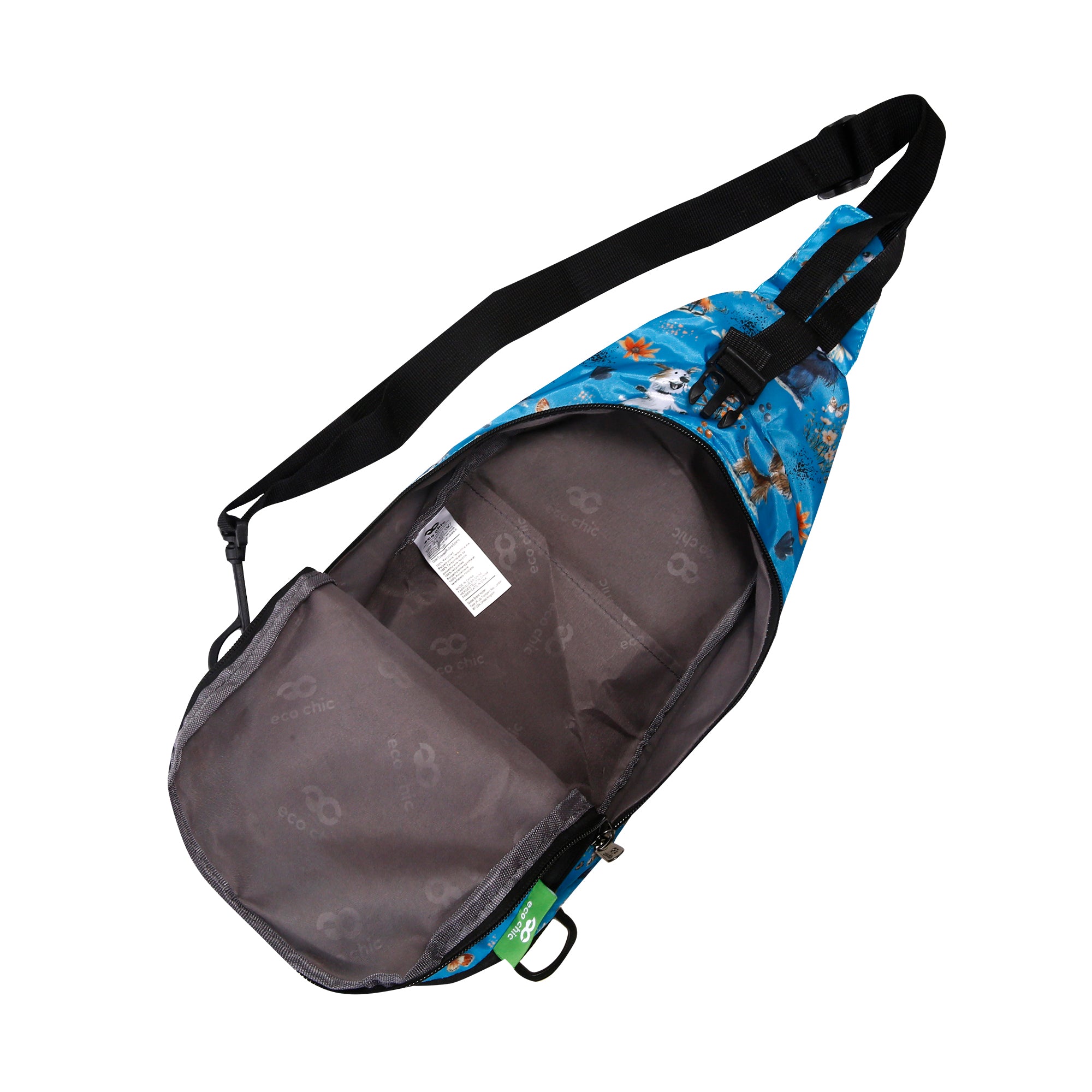 I118BU - Eco Chic Lightweight Foldable Crossbody Bag Whimsy Dogs Blue (Pack of 2)