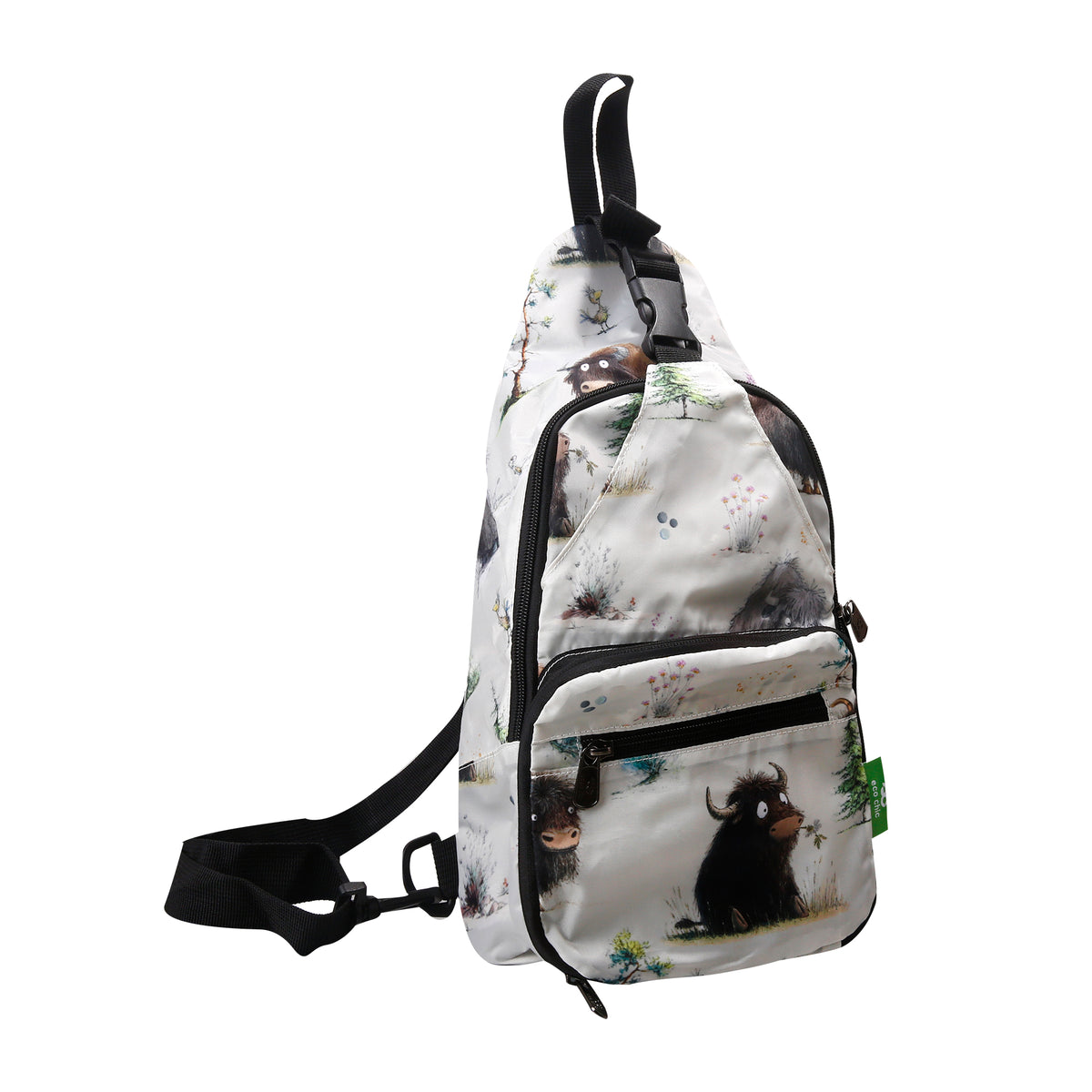 I121BG - Eco Chic Lightweight Foldable Crossbody Bag Whimsy Buffalo Beige (Pack of 2)
