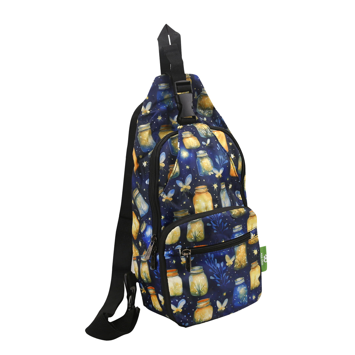 I125BU - Eco Chic Lightweight Foldable Crossbody Bag Jars and Fireflies Blue (Pack of 2)