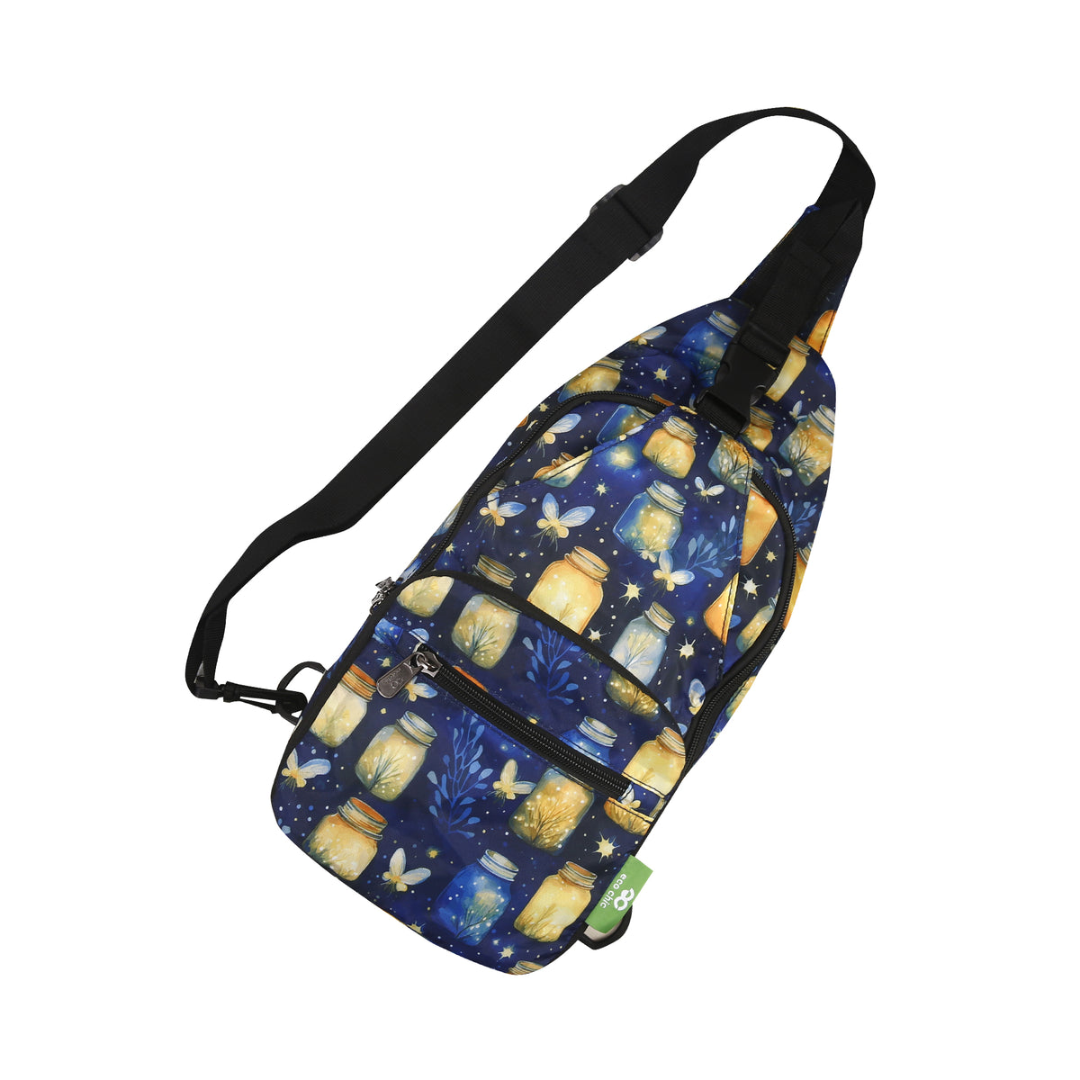 I125BU - Eco Chic Lightweight Foldable Crossbody Bag Jars and Fireflies Blue (Pack of 2)