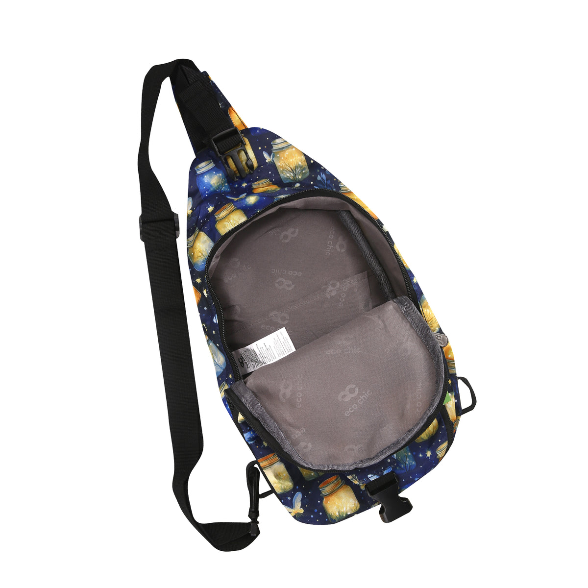 I125BU - Eco Chic Lightweight Foldable Crossbody Bag Jars and Fireflies Blue (Pack of 2)