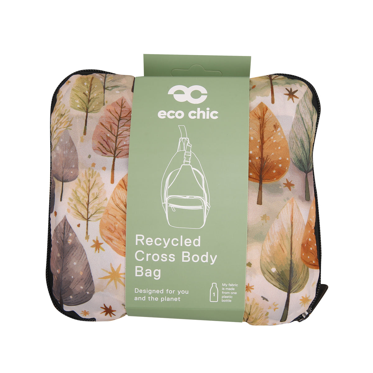I126BG - Eco Chic Lightweight Foldable Crossbody Bag Rhythm of Trees Beige (Pack of 2)