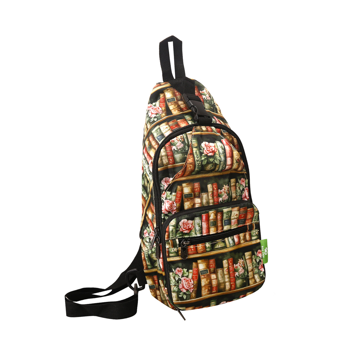 I127ME - Eco Chic Lightweight Foldable Crossbody Bag Books and Roses Multiple (Pack of 2)