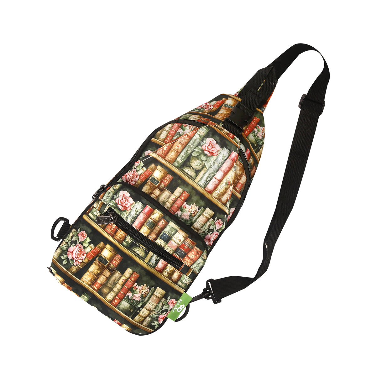 I127ME - Eco Chic Lightweight Foldable Crossbody Bag Books and Roses Multiple (Pack of 2)