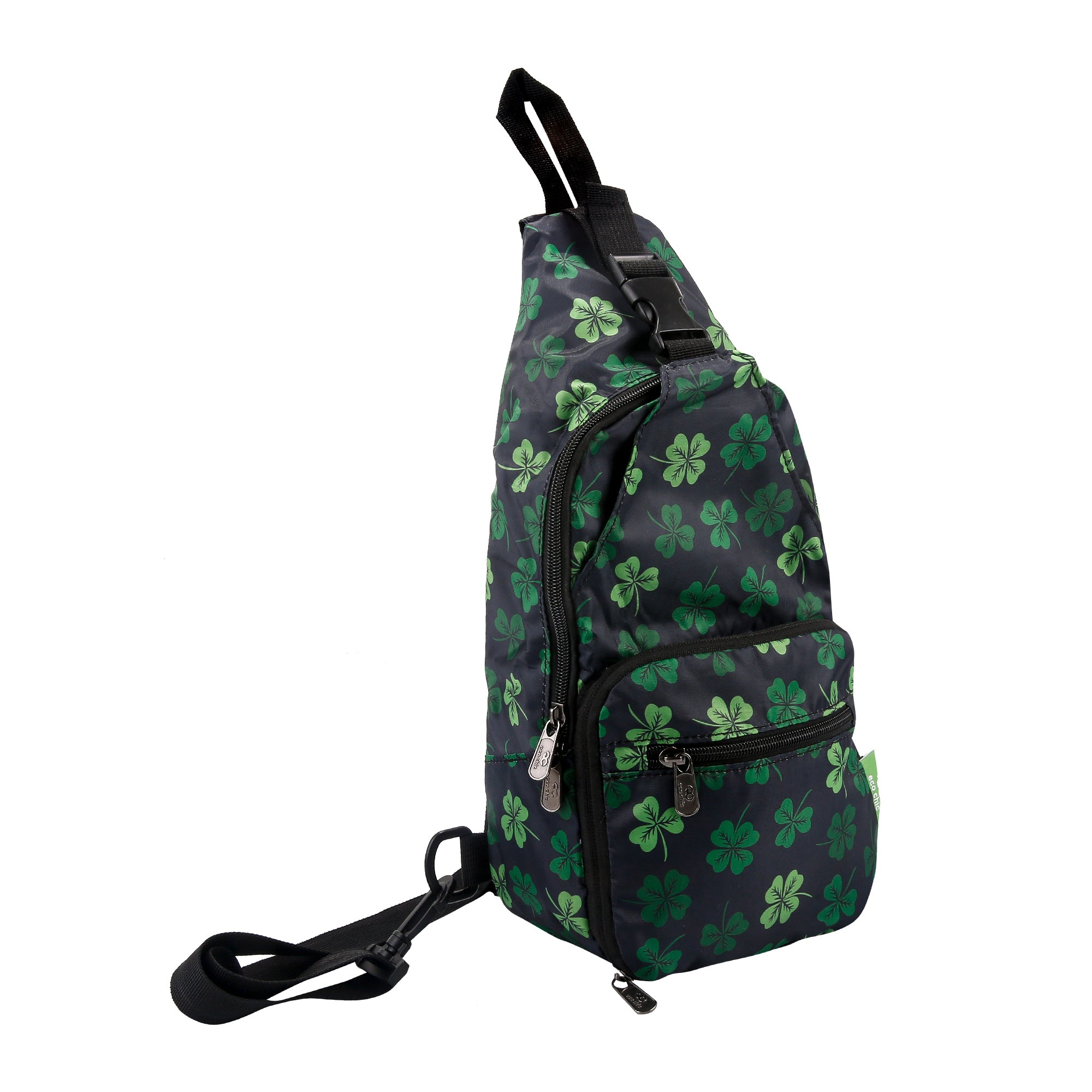 I95BK - Eco Chic Lightweight Foldable Crossbody Bag Shamrock Black (Pack of 2)