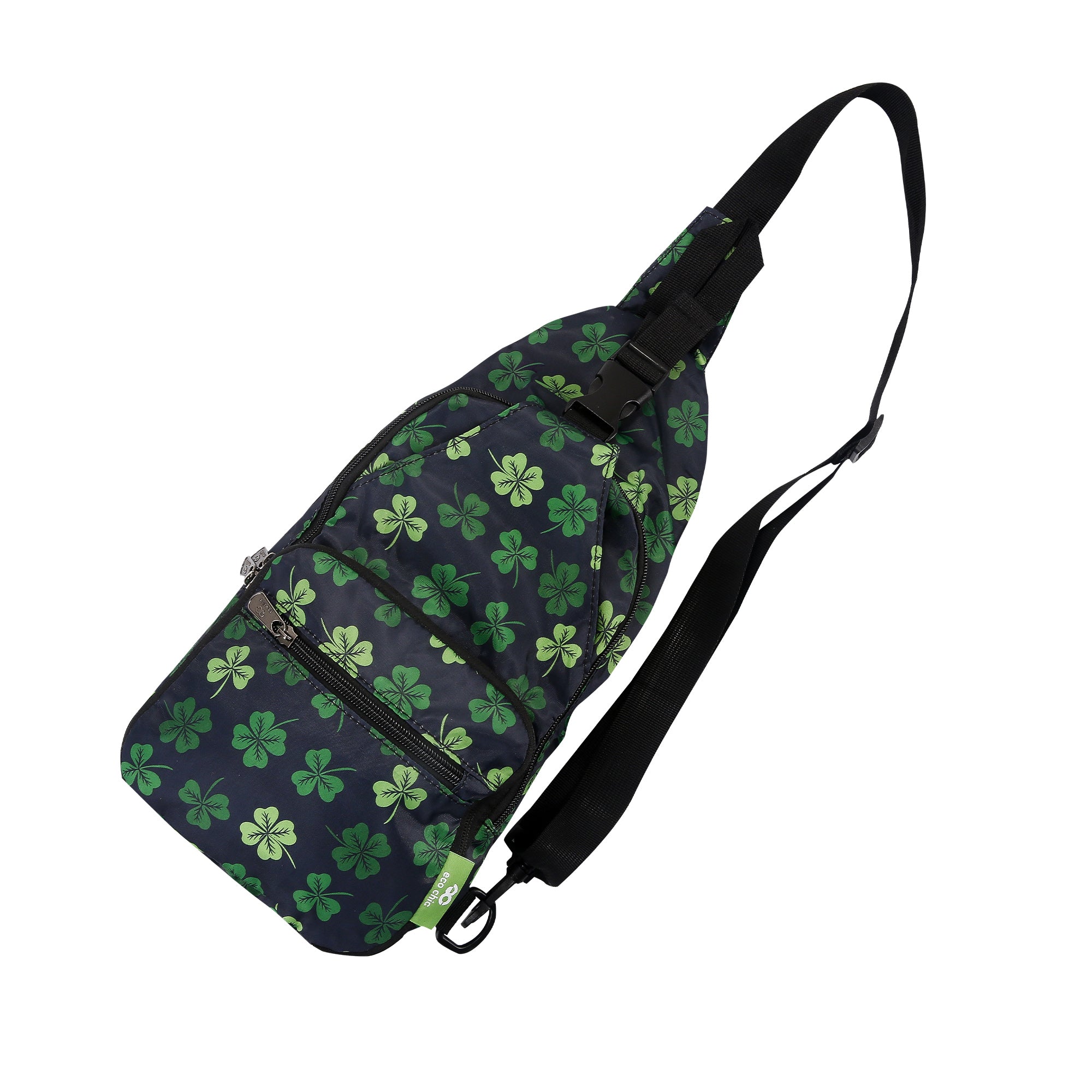 I95BK - Eco Chic Lightweight Foldable Crossbody Bag Shamrock Black (Pack of 2)