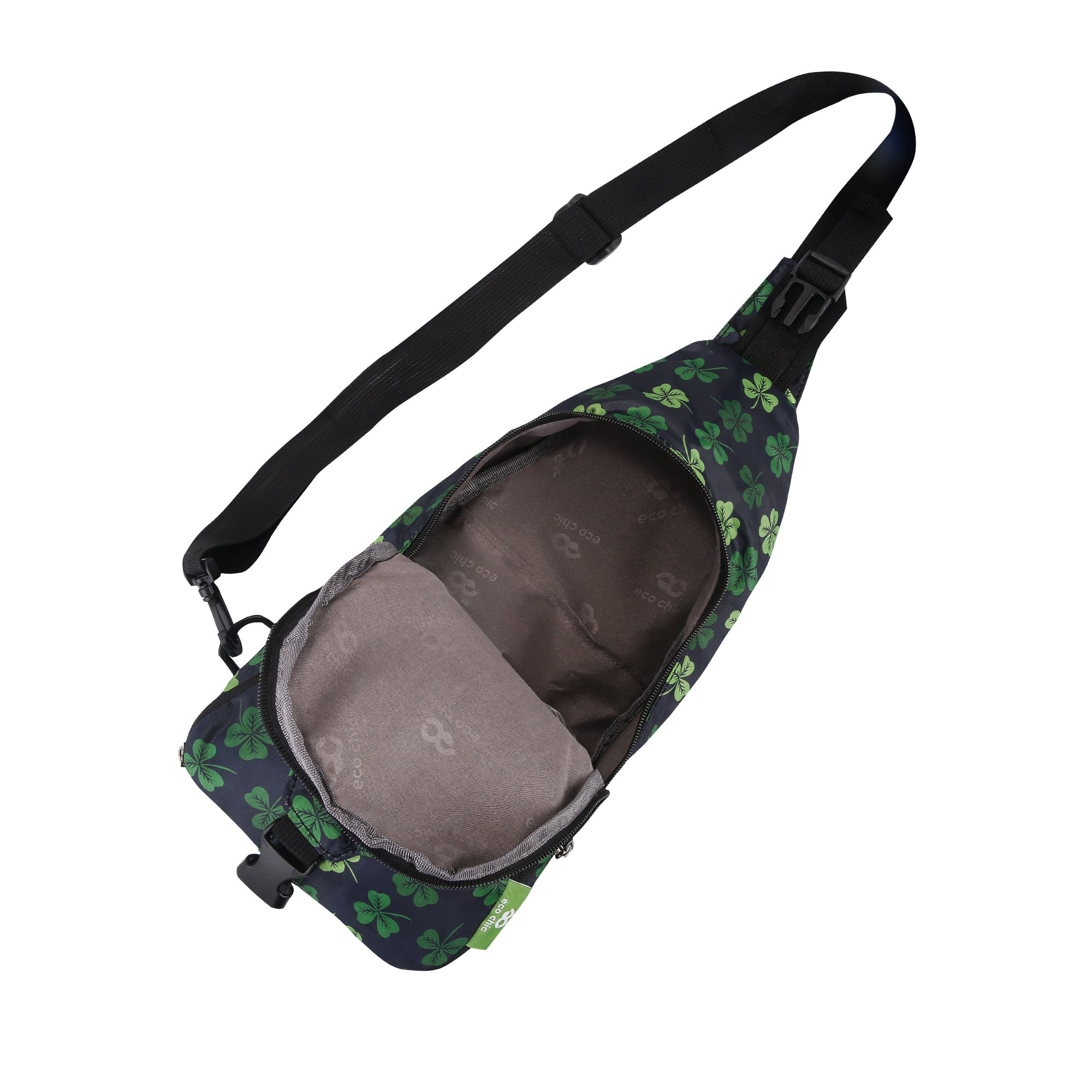 I95BK - Eco Chic Lightweight Foldable Crossbody Bag Shamrock Black (Pack of 2)