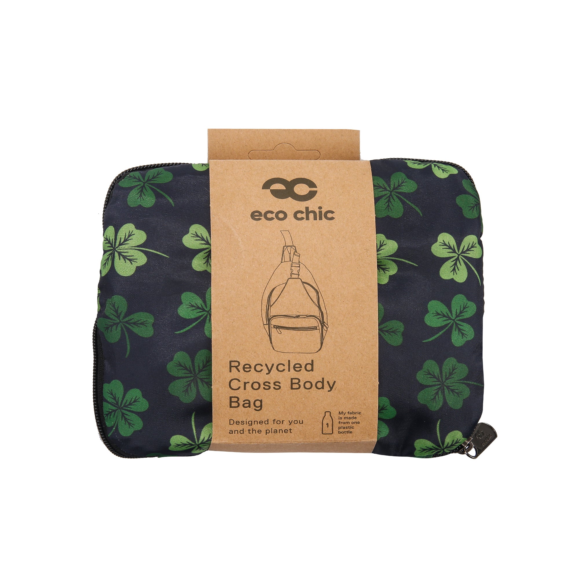 I95BK - Eco Chic Lightweight Foldable Crossbody Bag Shamrock Black (Pack of 2)