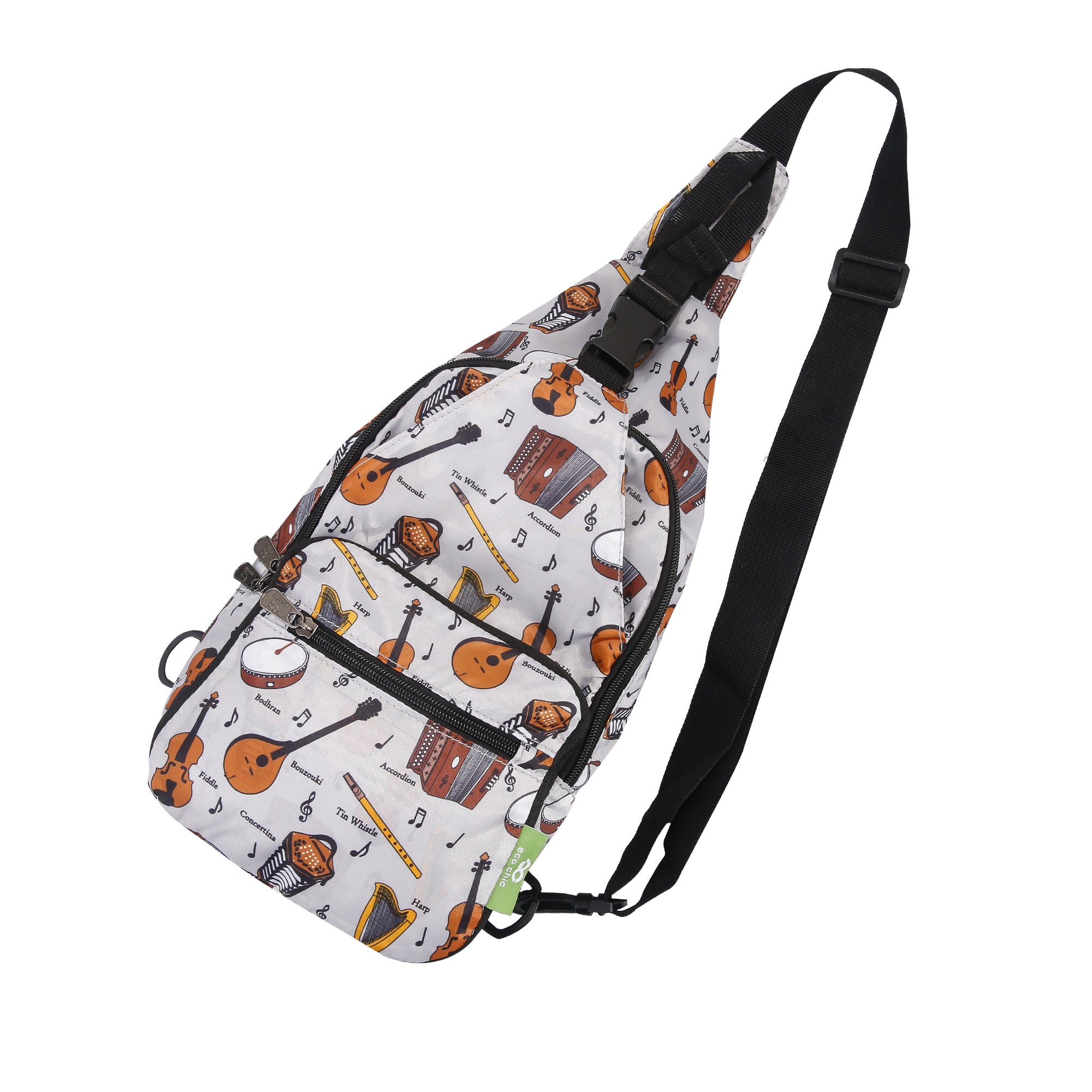 I97GY - Eco Chic Lightweight Foldable Crossbody Bag Music Grey (Pack of 2)