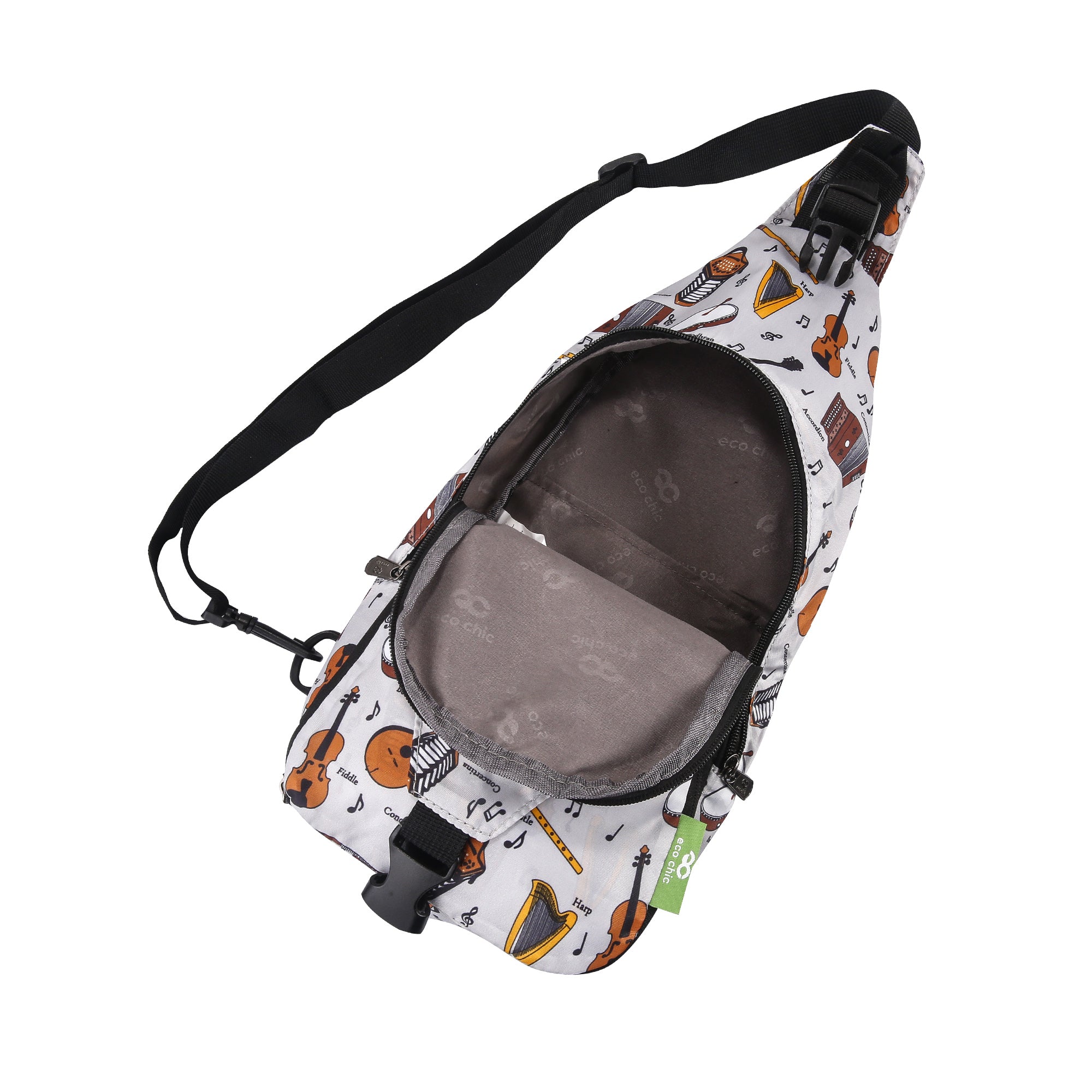 I97GY - Sac bandoulière pliable léger Eco Chic Gris Musique (Lot de 2)