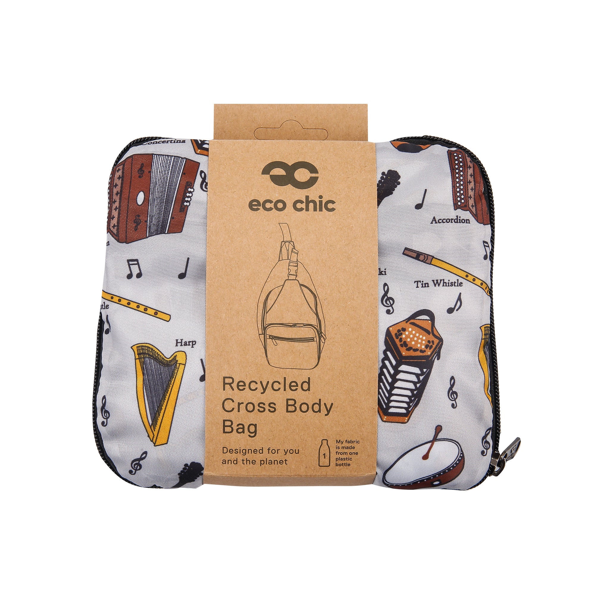 I97GY - Sac bandoulière pliable léger Eco Chic Gris Musique (Lot de 2)