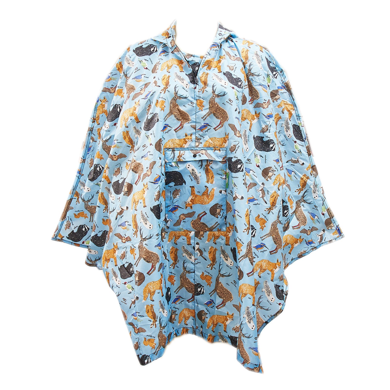 L01BU - Eco Chic Waterproof Foldable Adult Poncho Woodland Blue (Pack of 2)