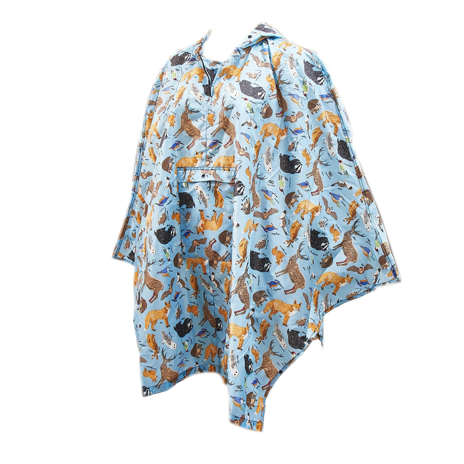 L01BU - Eco Chic Waterproof Foldable Adult Poncho Woodland Blue (Pack of 2)