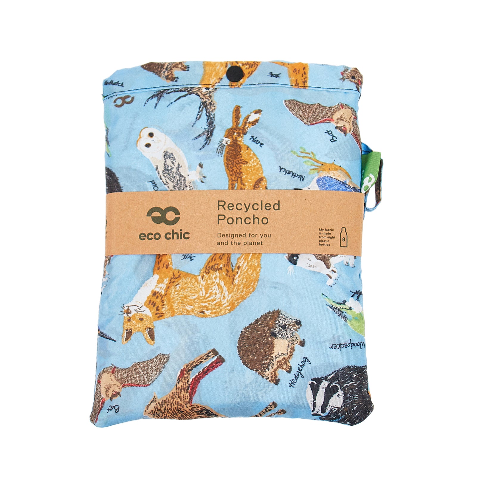 L01BU - Eco Chic Waterproof Foldable Adult Poncho Woodland Blue (Pack of 2)