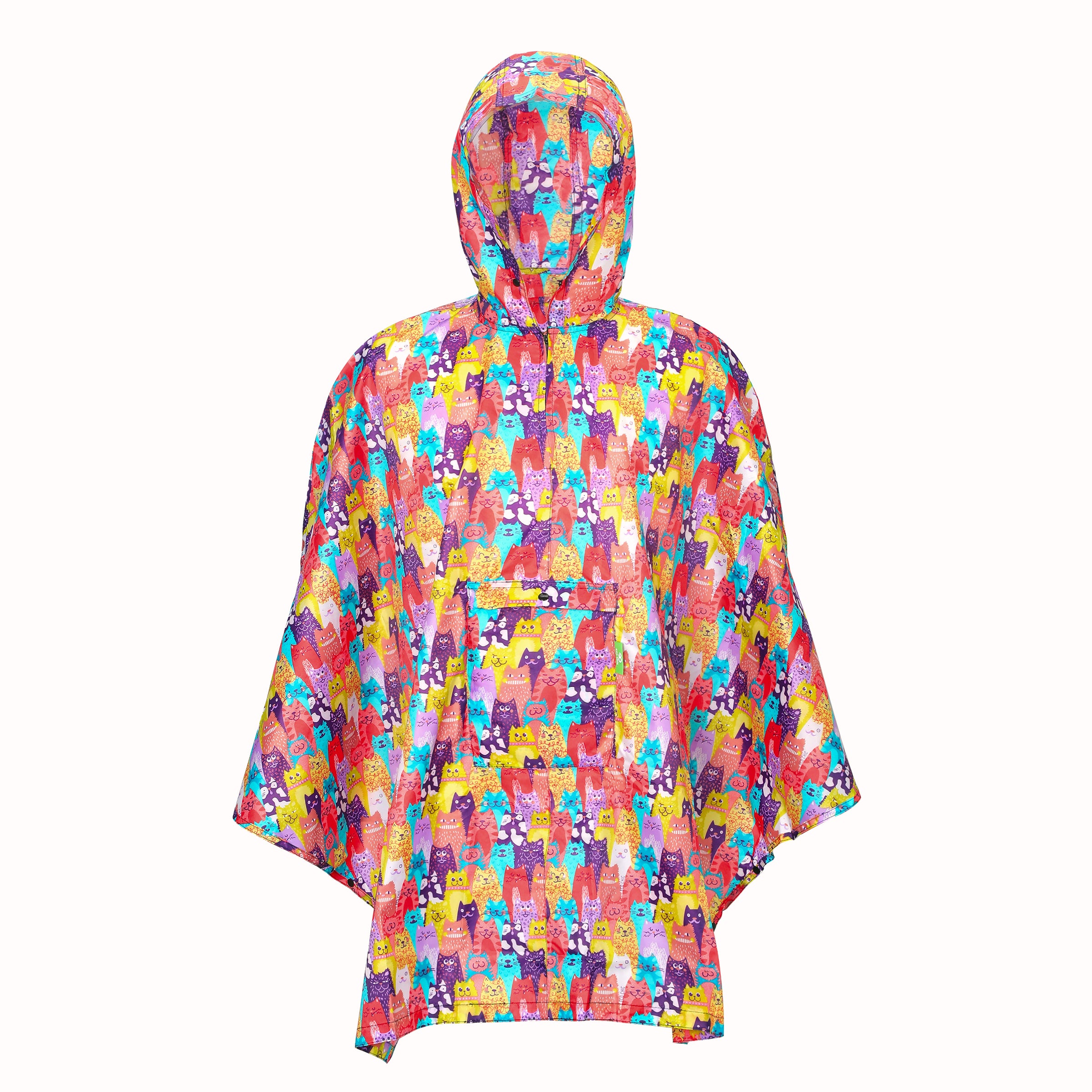 L06ME - Eco Chic Waterproof Foldable Adult Poncho Stacking Cats Multiple (Pack of 2)