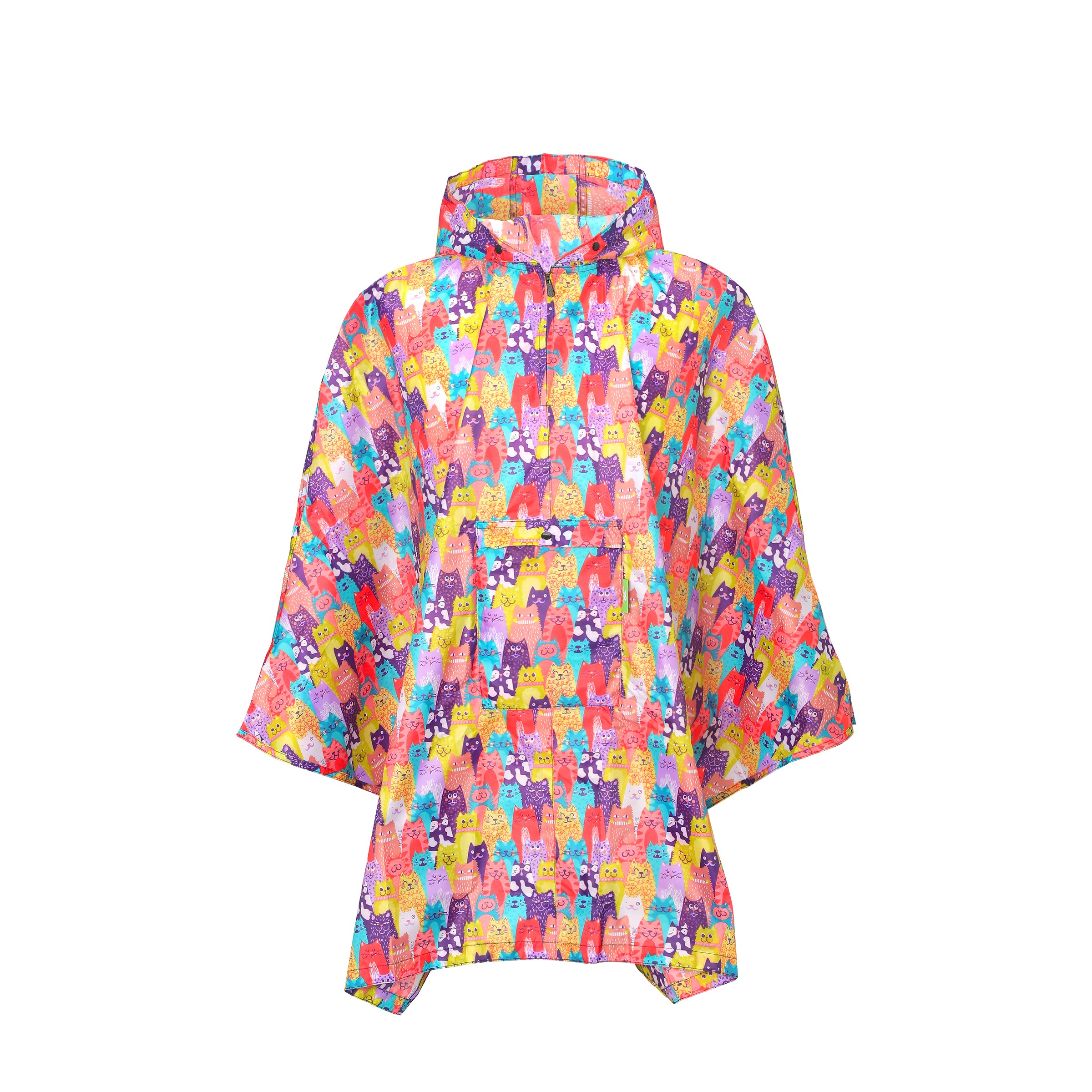 L06ME - Eco Chic Waterproof Foldable Adult Poncho Stacking Cats Multiple (Pack of 2)