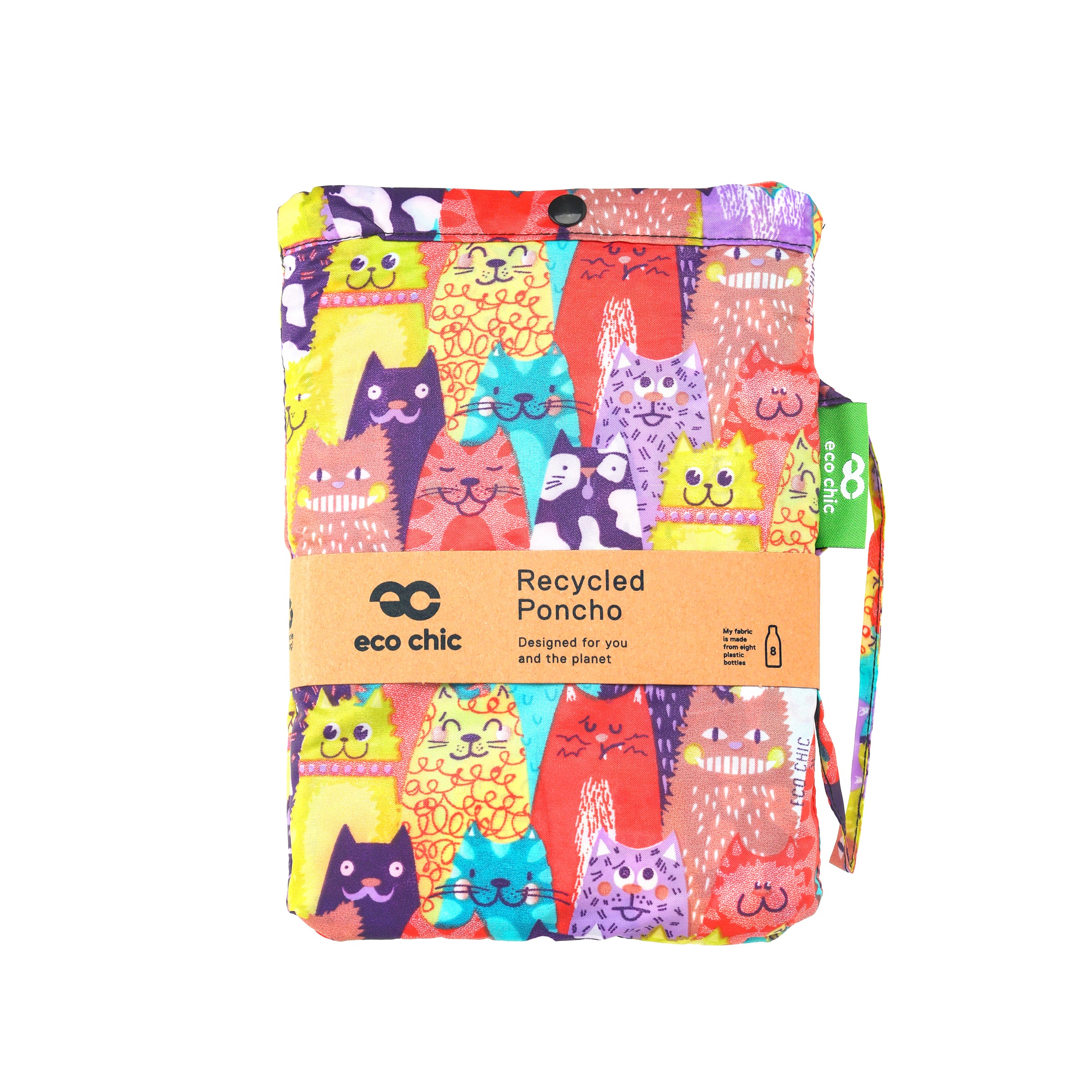 L06ME - Eco Chic Waterproof Foldable Adult Poncho Stacking Cats Multiple (Pack of 2)