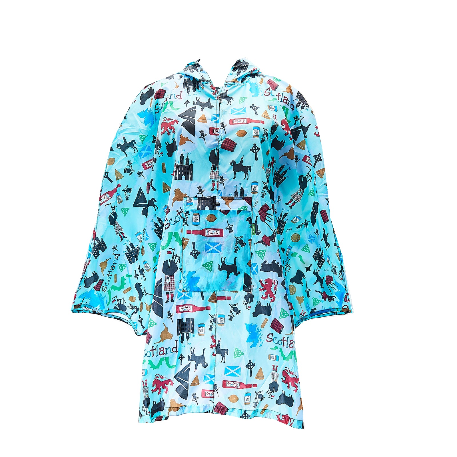 L12BU - Eco Chic Waterproof Foldable Adult Poncho Scottish Montage Blue (Pack of 2)
