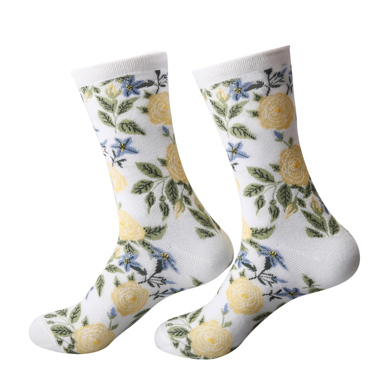 SK104WT - Eco Chic Eco-Friendly Bamboo Socks Mixed Flowers White