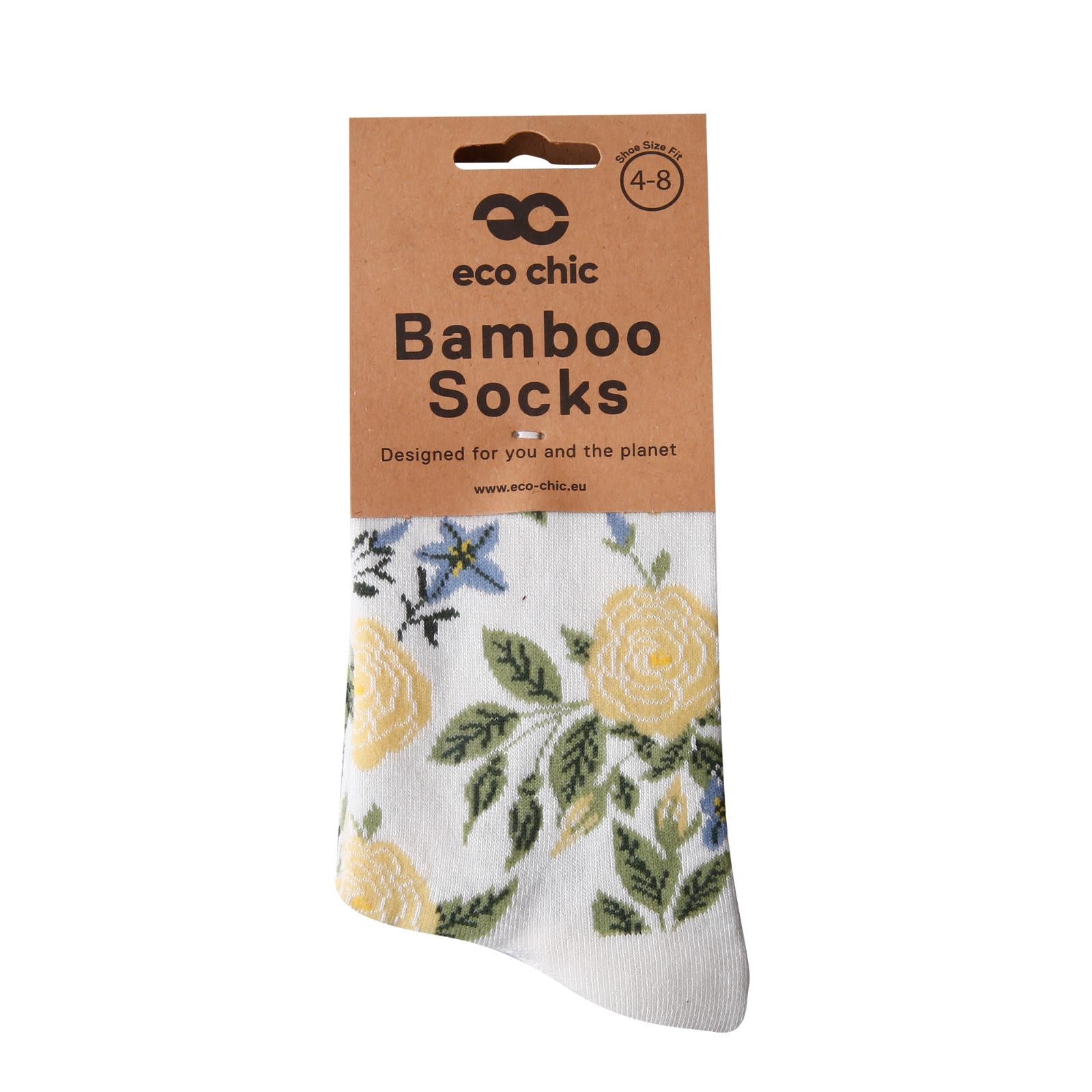 SK104WT - Eco Chic Eco-Friendly Bamboo Socks Mixed Flowers White