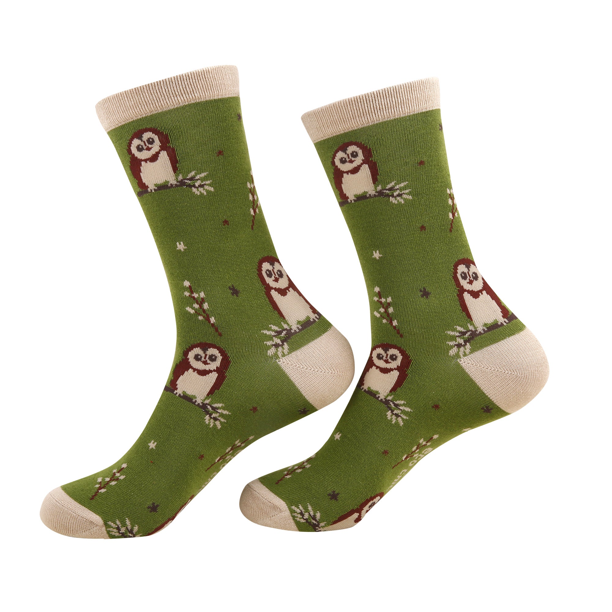 SK105GN - Eco Chic Eco-Friendly Bamboo Socks Cute Tawny Owl Green