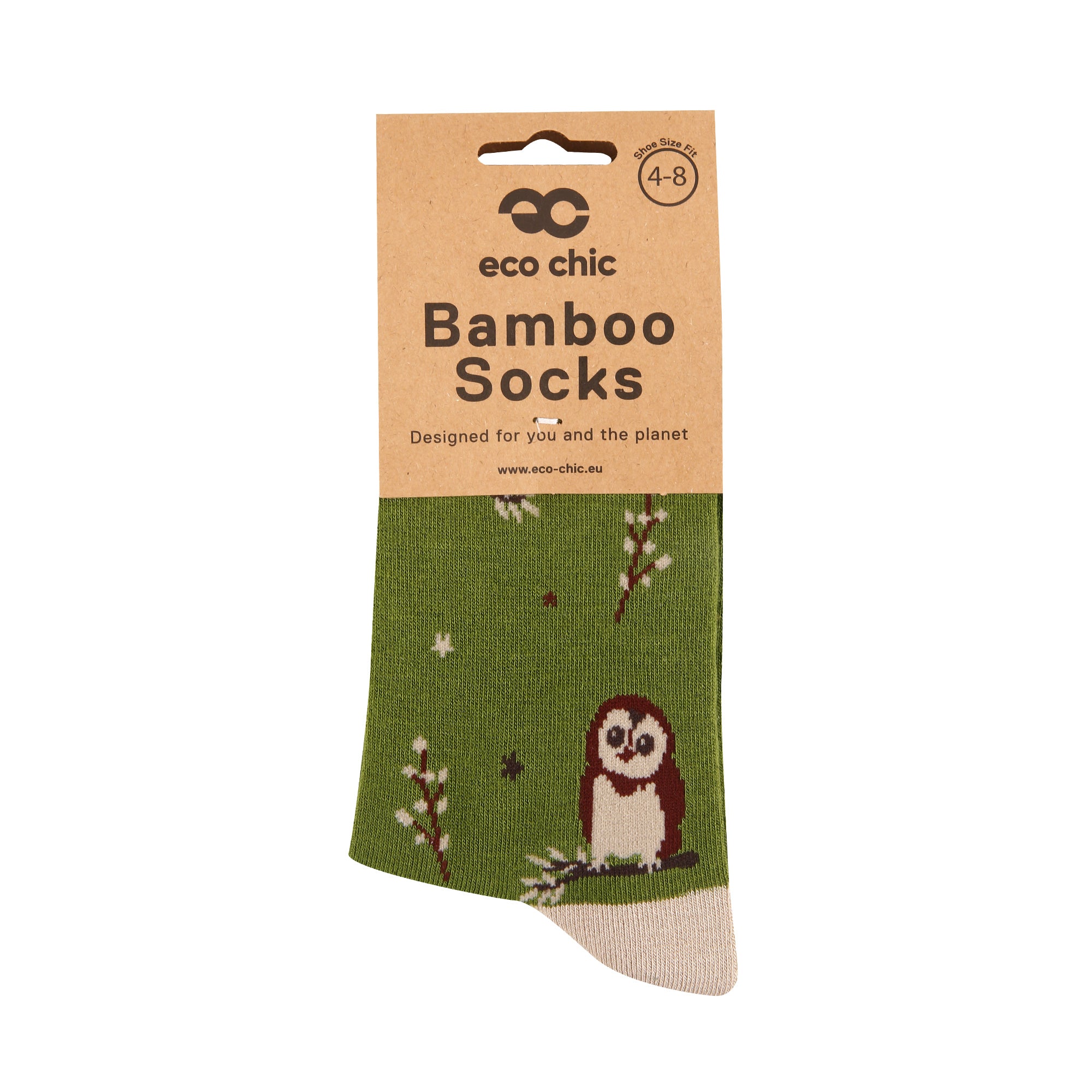 SK105GN - Eco Chic Eco-Friendly Bamboo Socks Cute Tawny Owl Green