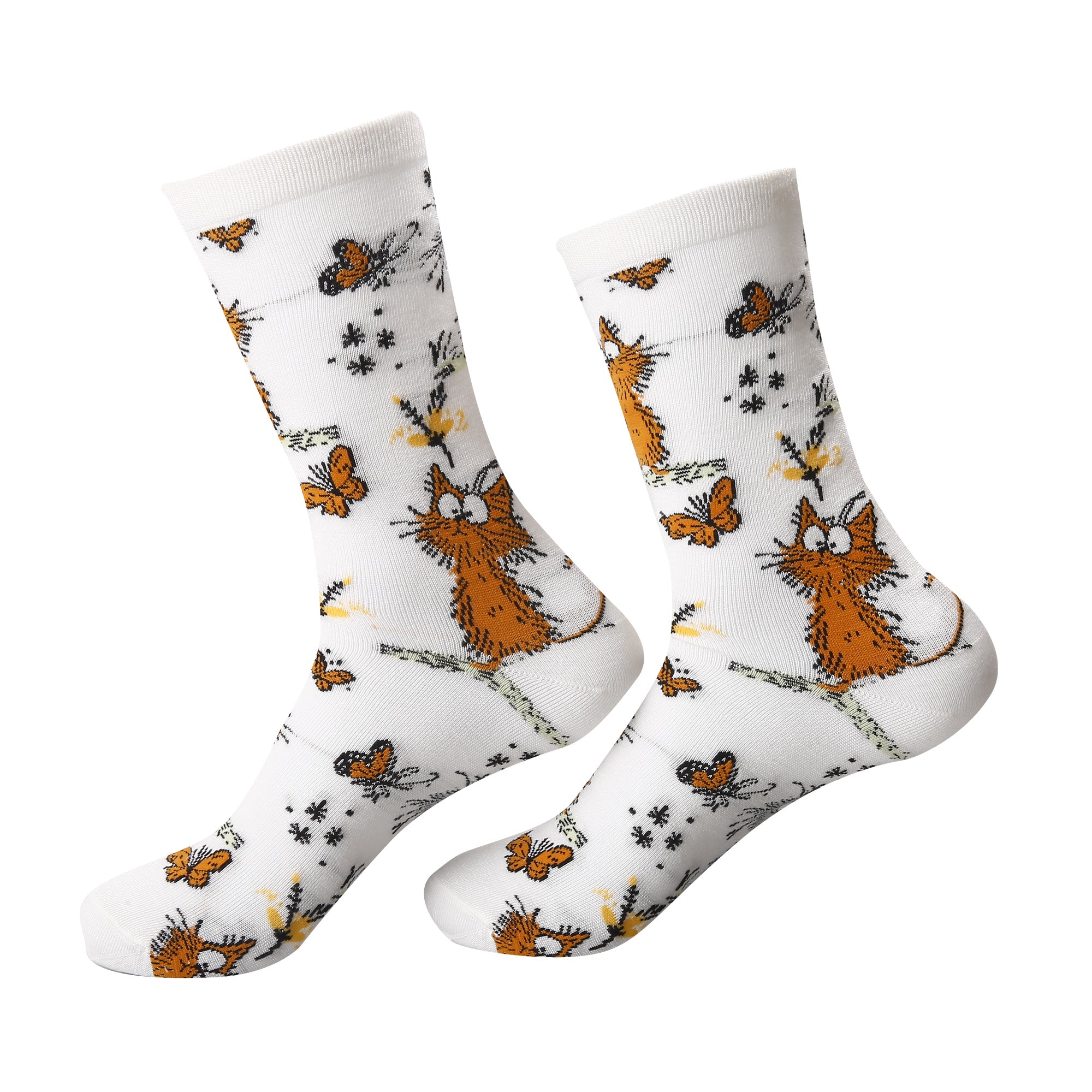 SK111WT - Eco Chic Eco-Friendly Bamboo Socks Whimsy Cats White