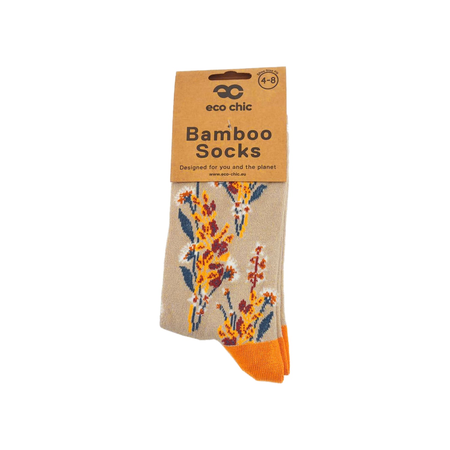 SK16BG - Eco Chic Eco-Friendly Bamboo Socks Flowers Beige