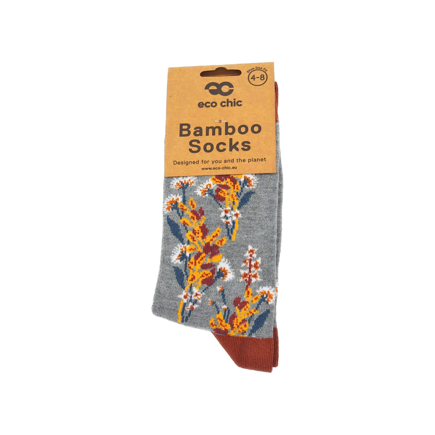 SK16GY - Eco Chic Eco-Friendly Bamboo Socks Flowers Grey