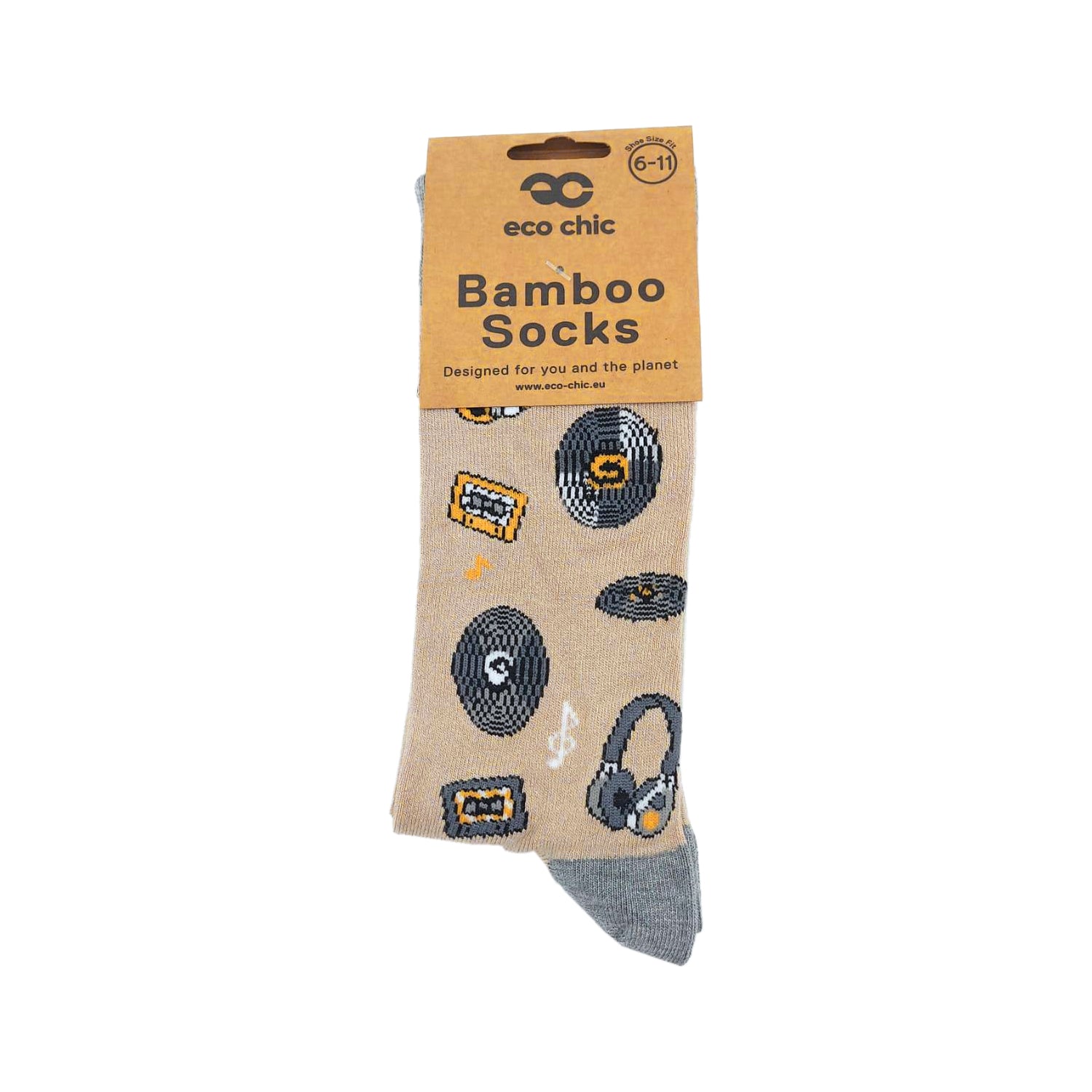 SKL05BG - Eco Chic Eco-Friendly Bamboo Socks Music Compilation Beige