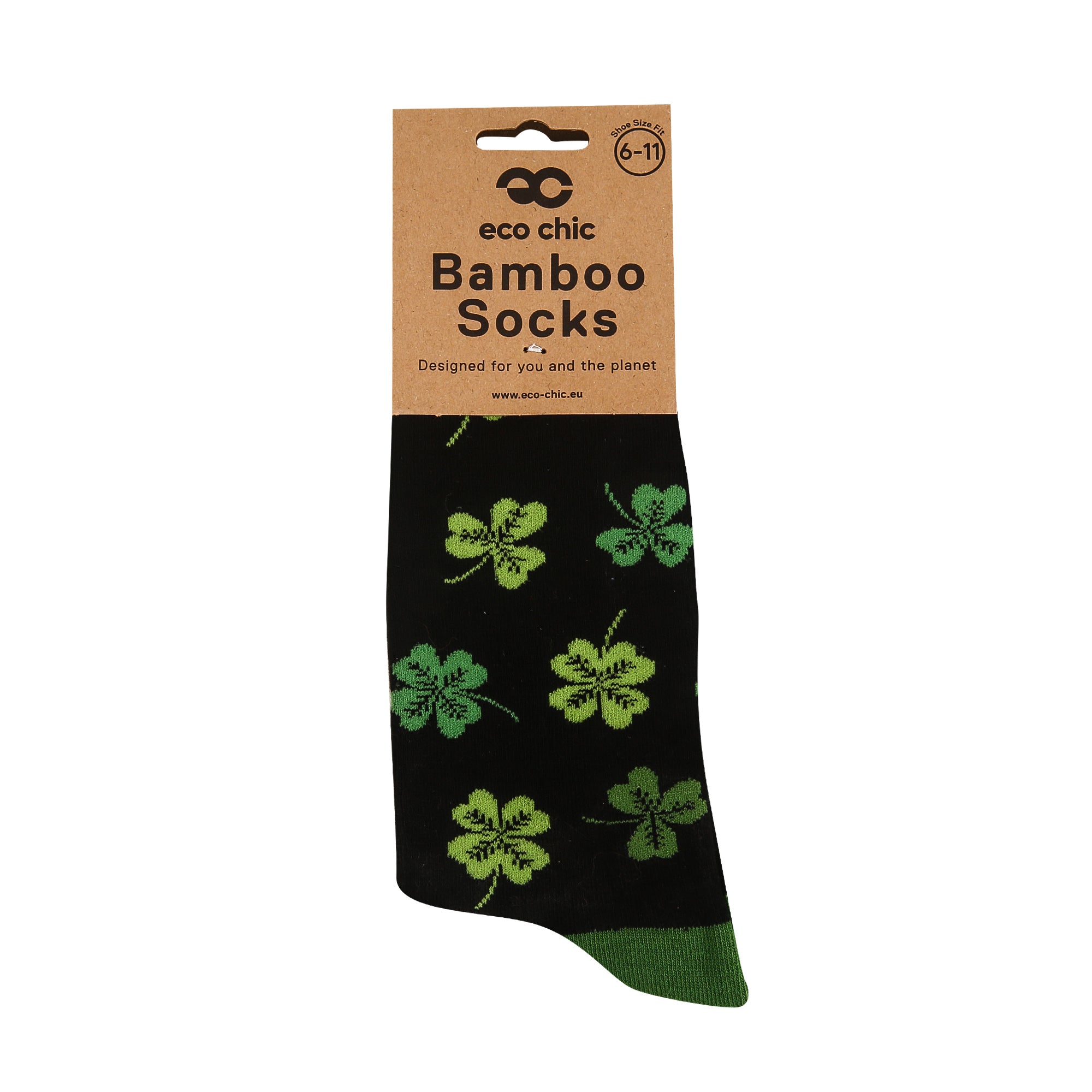 SKL95BK - Eco Chic Eco-Friendly Bamboo Socks Shamrock Black