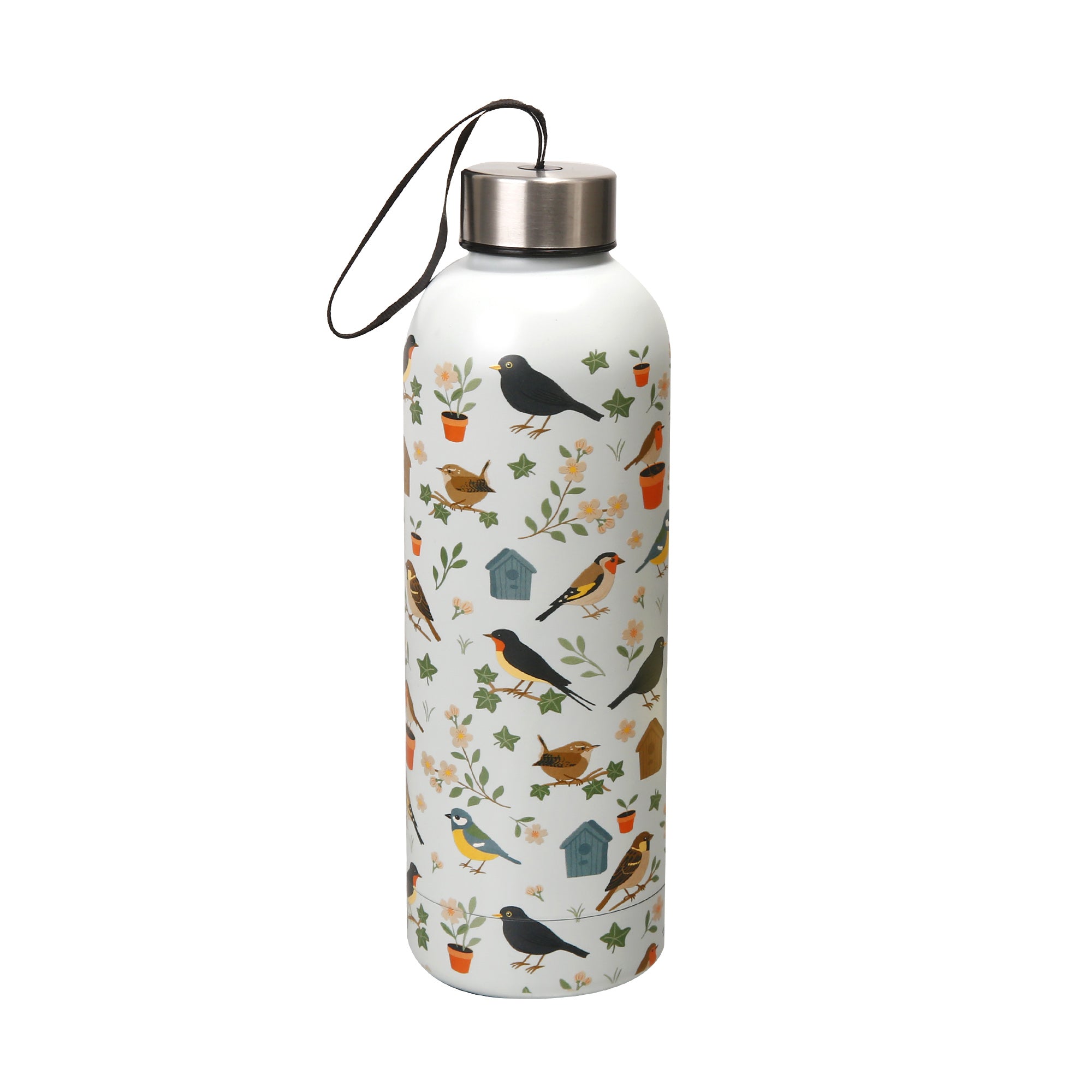 T108 - Eco Chic Thermal Bottle Garden Birds White