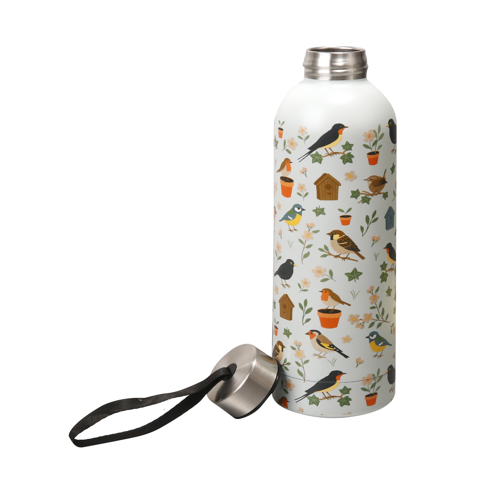 T108 - Eco Chic Thermal Bottle Garden Birds White