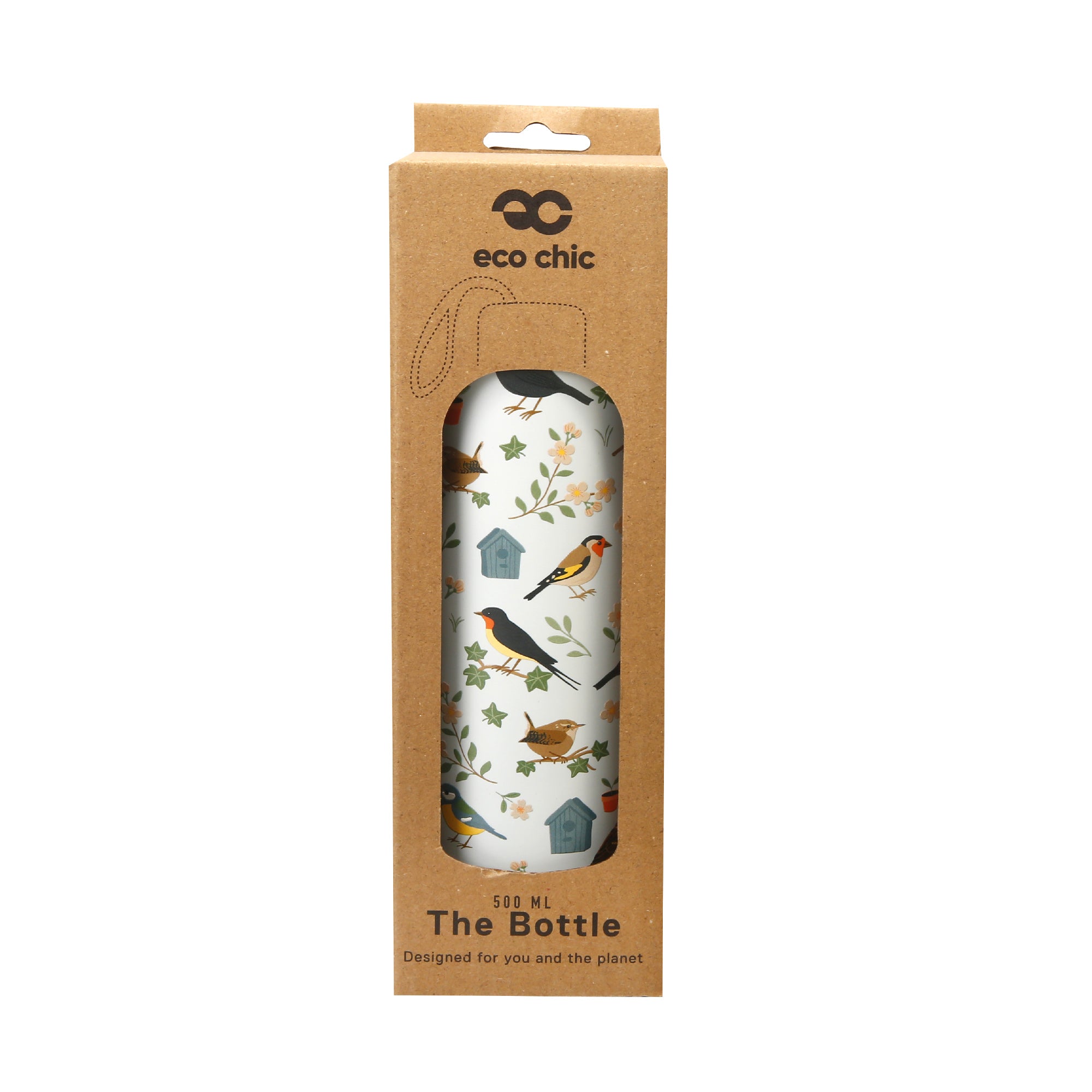 T108 - Eco Chic Thermal Bottle Garden Birds White